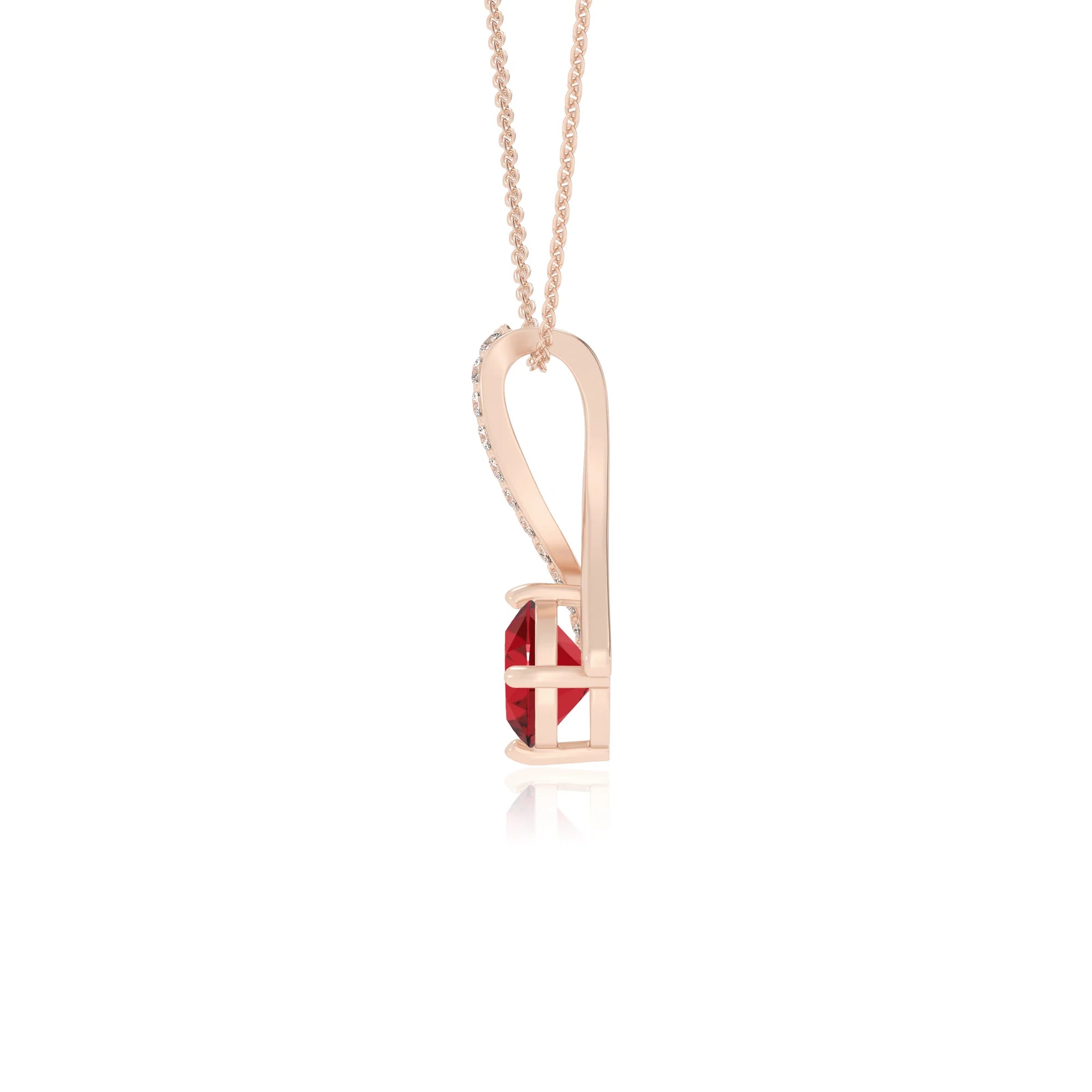 lab grown ruby round solitaire necklaces in rose gold