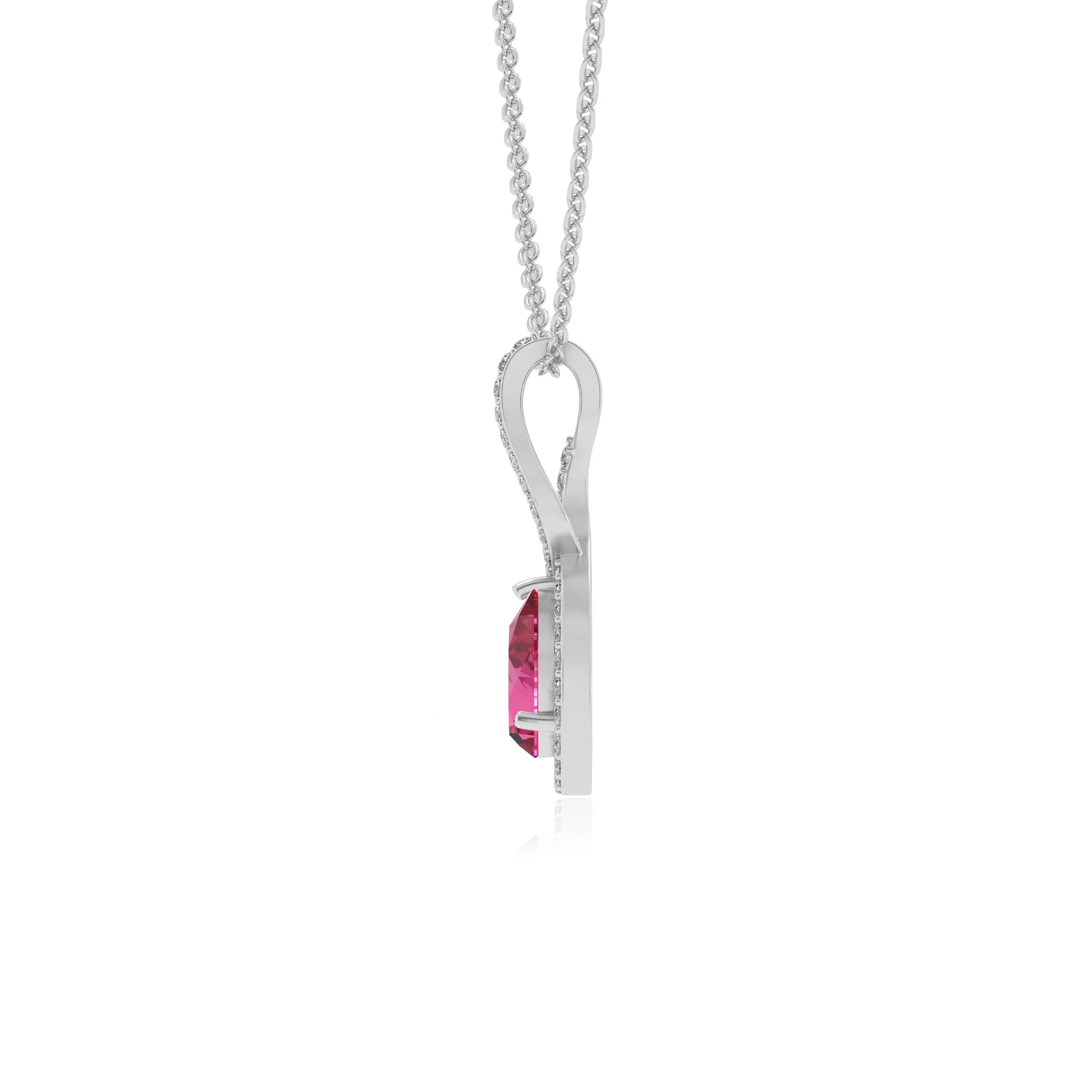 lab grown pink-sapphire pear necklaces in platinum