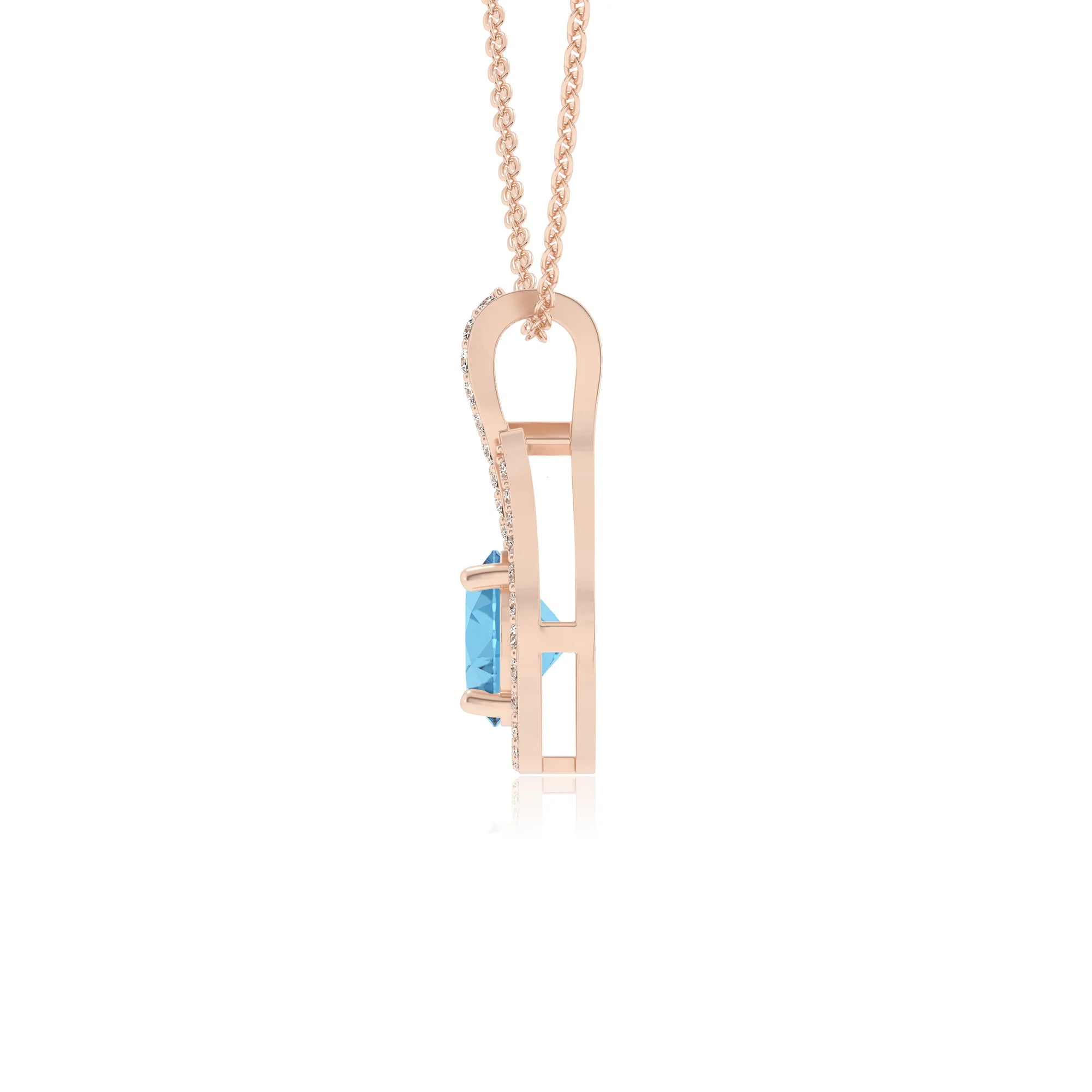 natural swiss-blue-topaz round solitaire necklaces in rose gold
