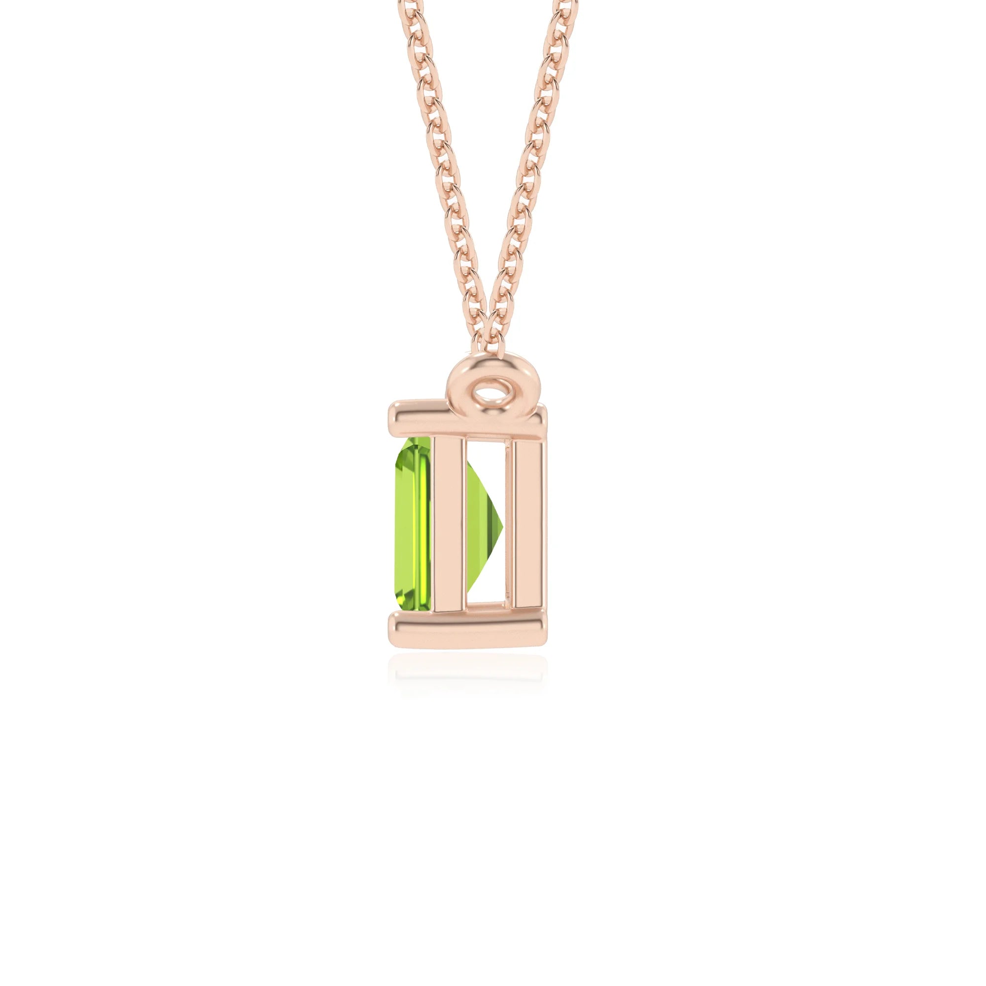 natural peridot emerald cut solitaire necklaces in rose gold