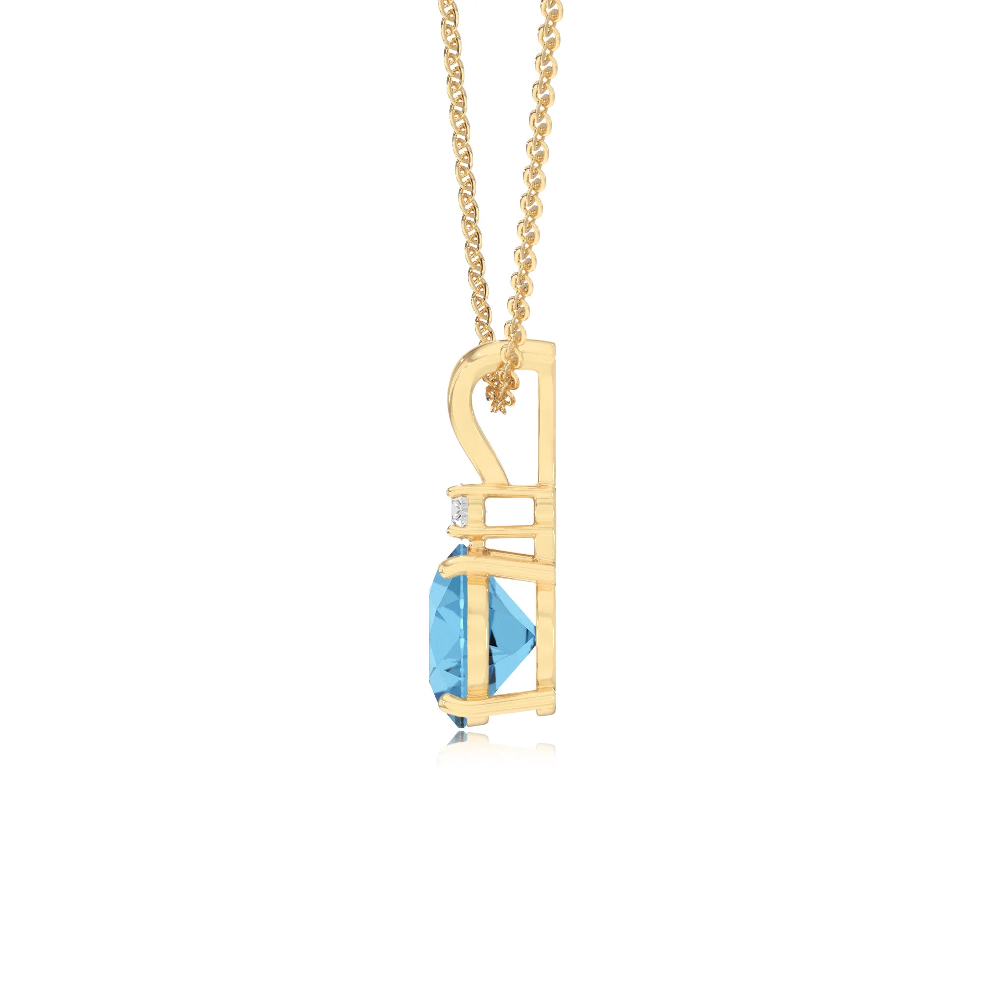 natural swiss-blue-topaz round solitaire v-bale necklaces in yellow gold