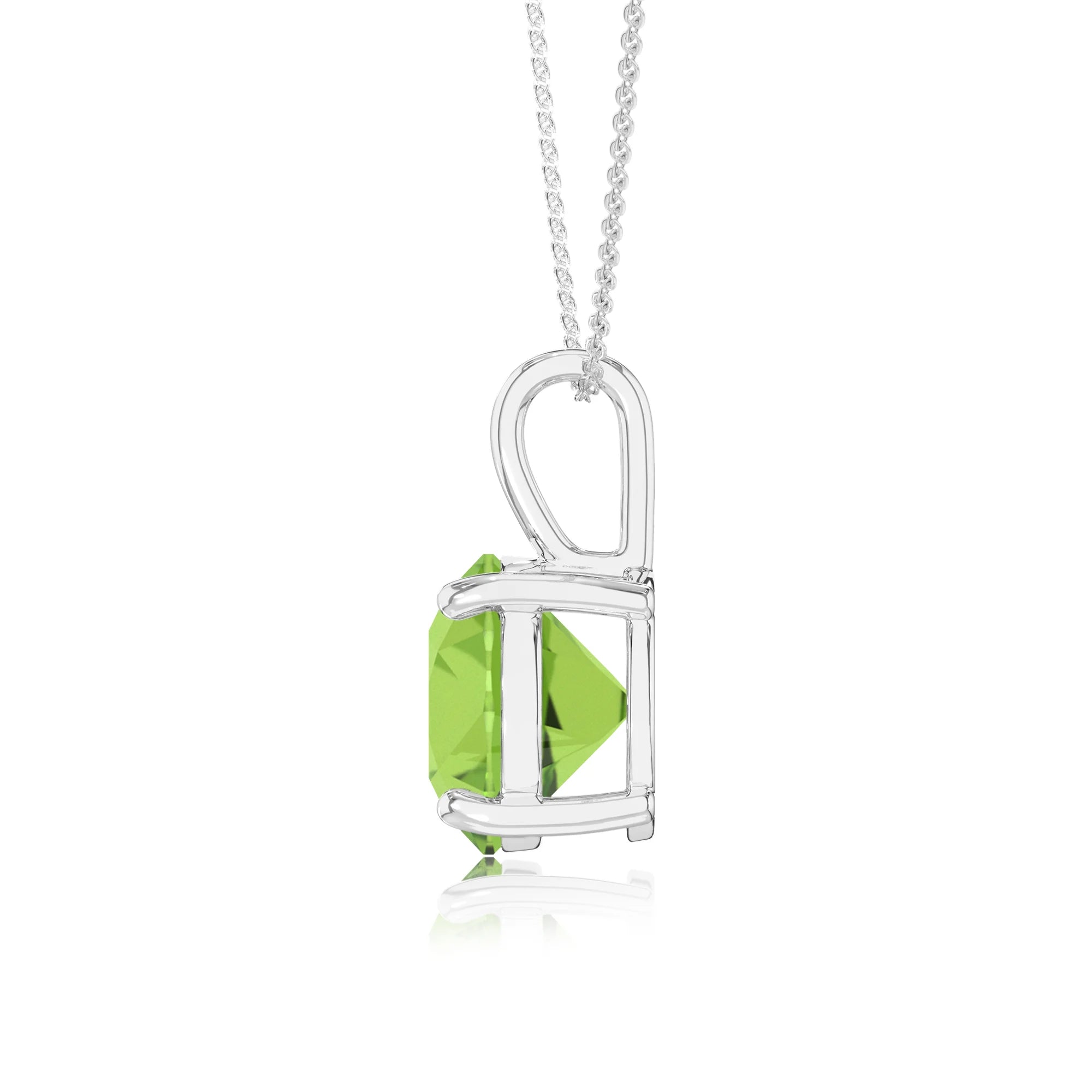 natural peridot round solitaire necklaces in platinum