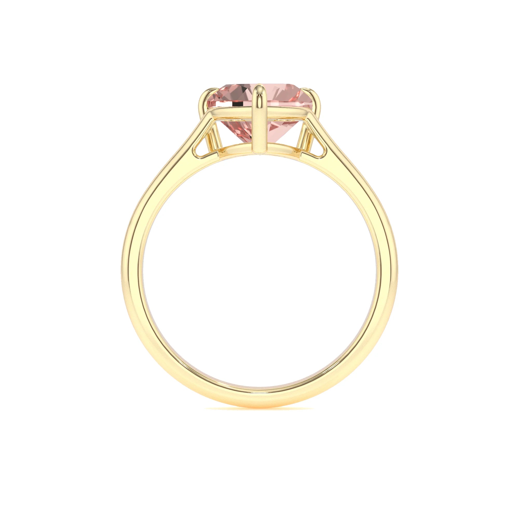 lab grown morganite heart solitaire rings in yellow gold