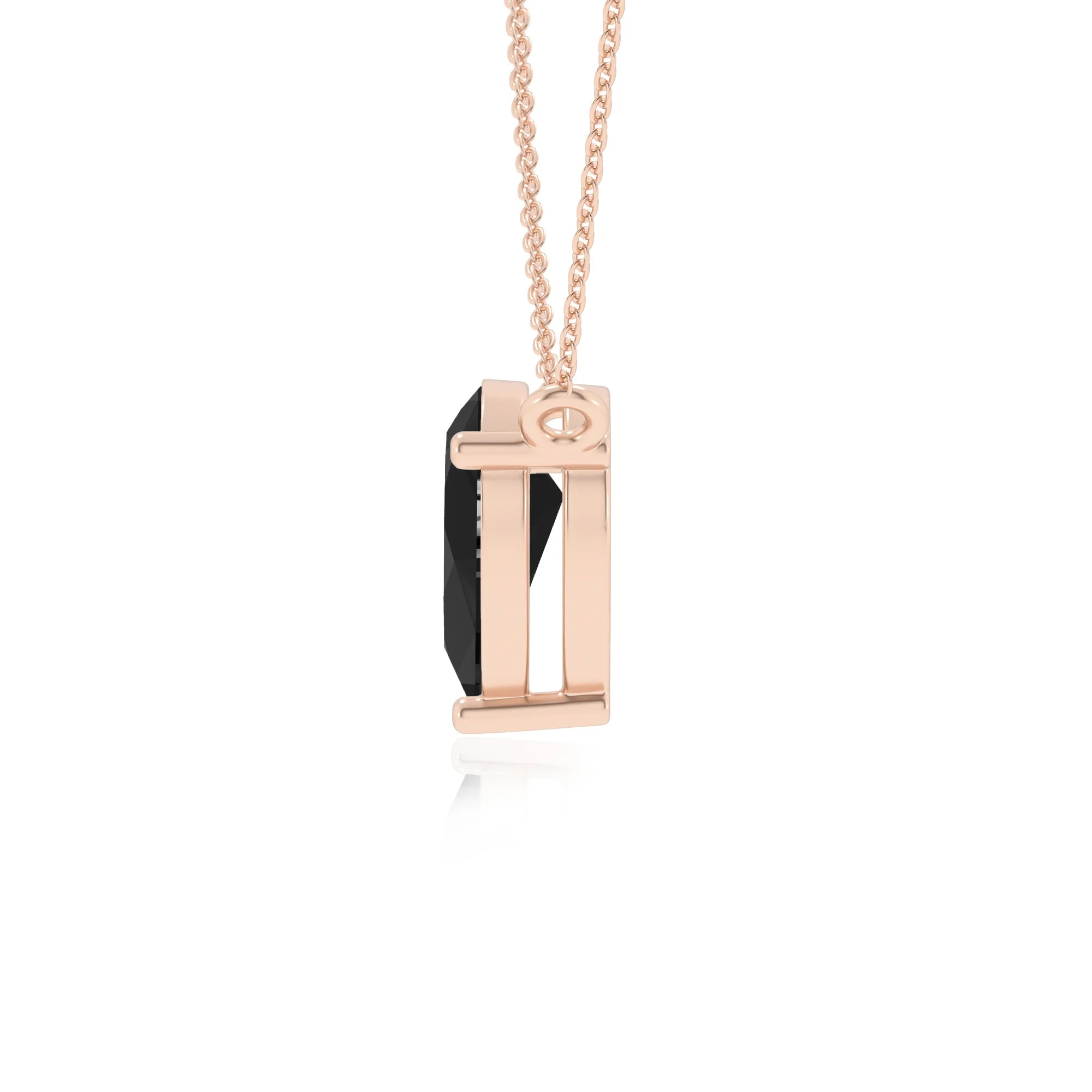 natural black-onyx pear solitaire necklaces in rose gold