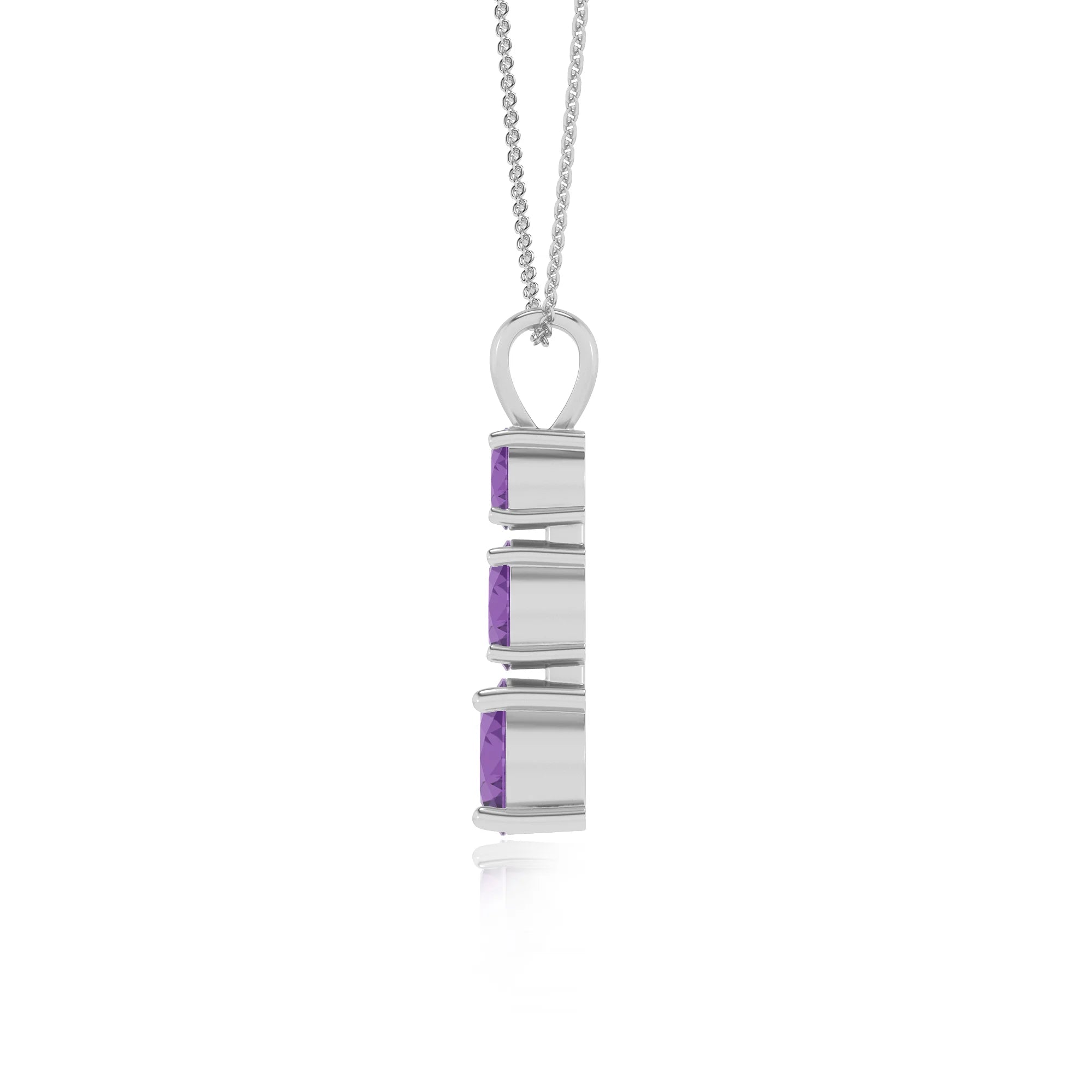 lab grown amethyst round bar v-bale necklaces in sterling silver
