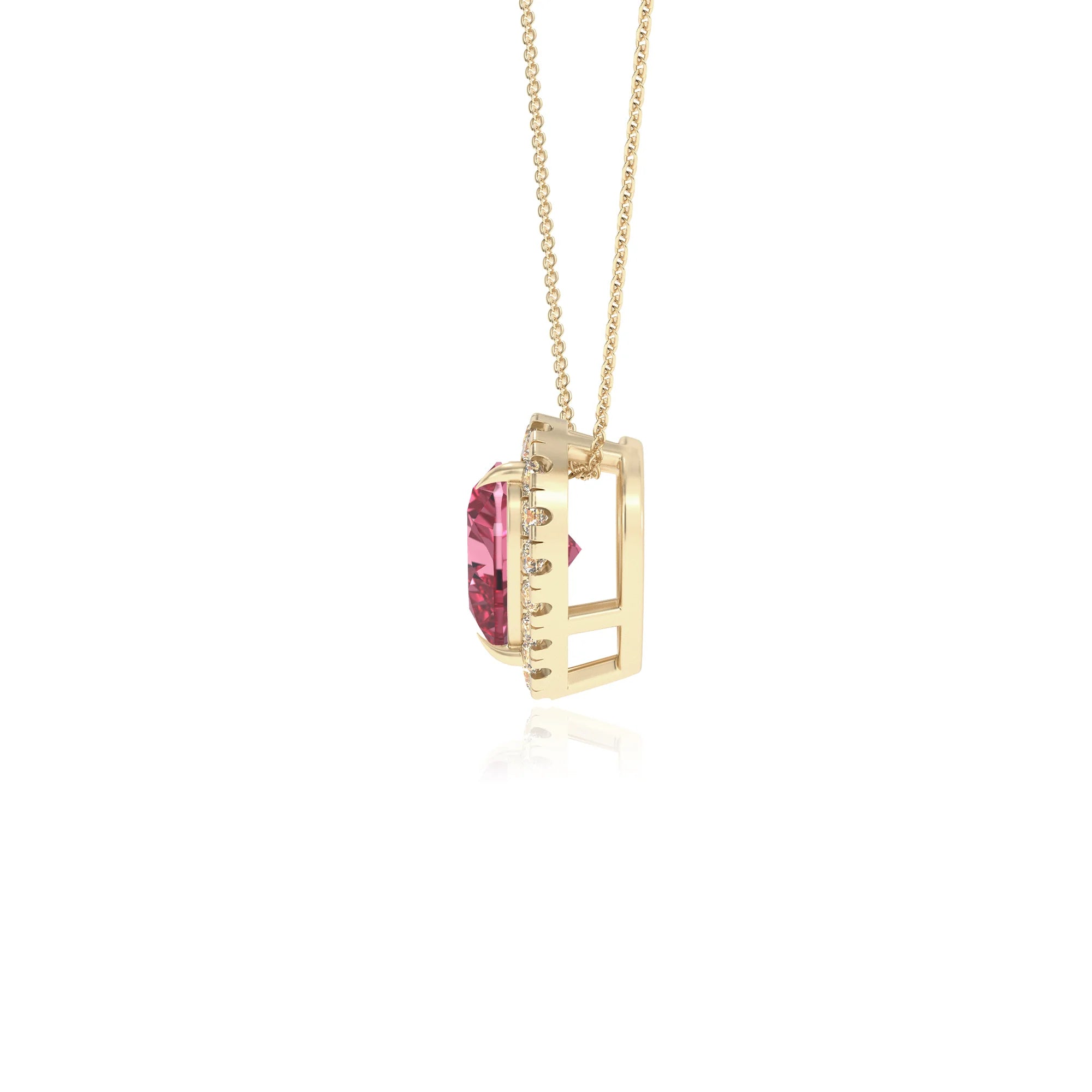 lab grown pink tourmaline heart solitaire necklaces in yellow gold