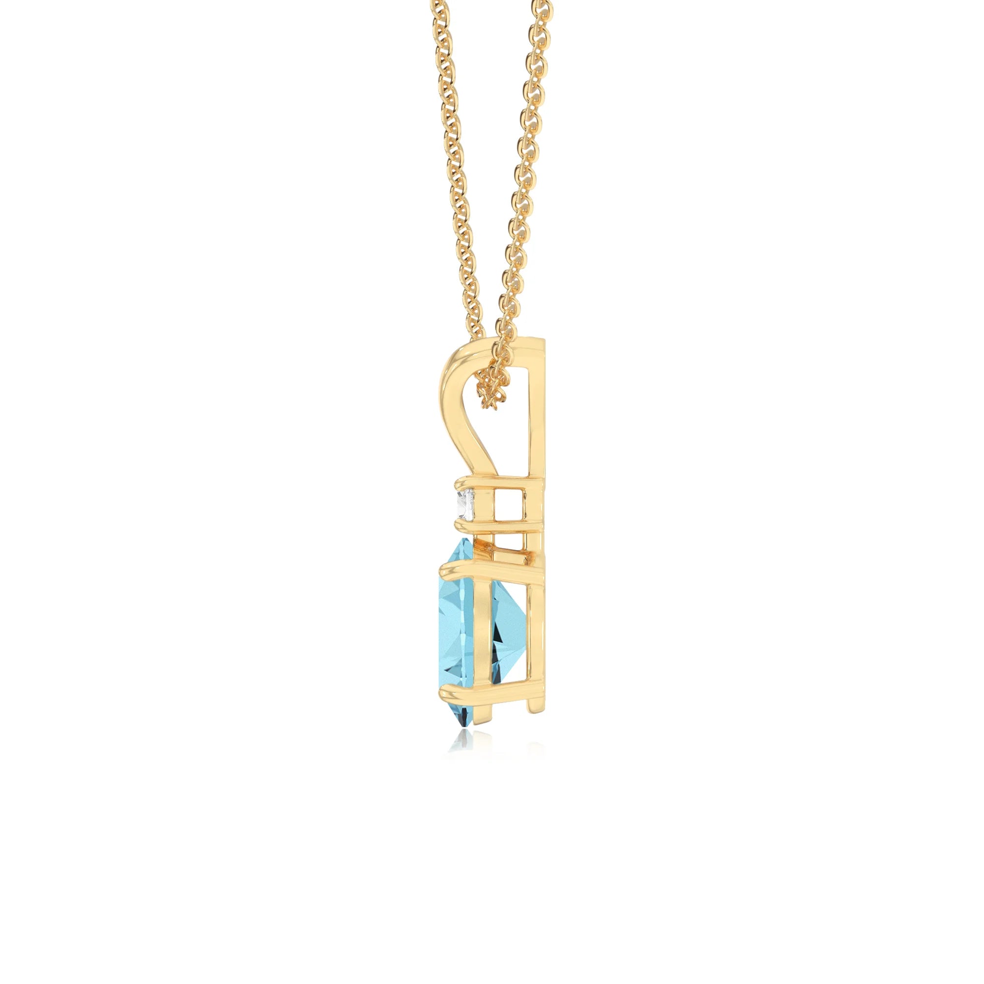 lab grown aquamarine oval solitaire v-bale necklaces in yellow gold