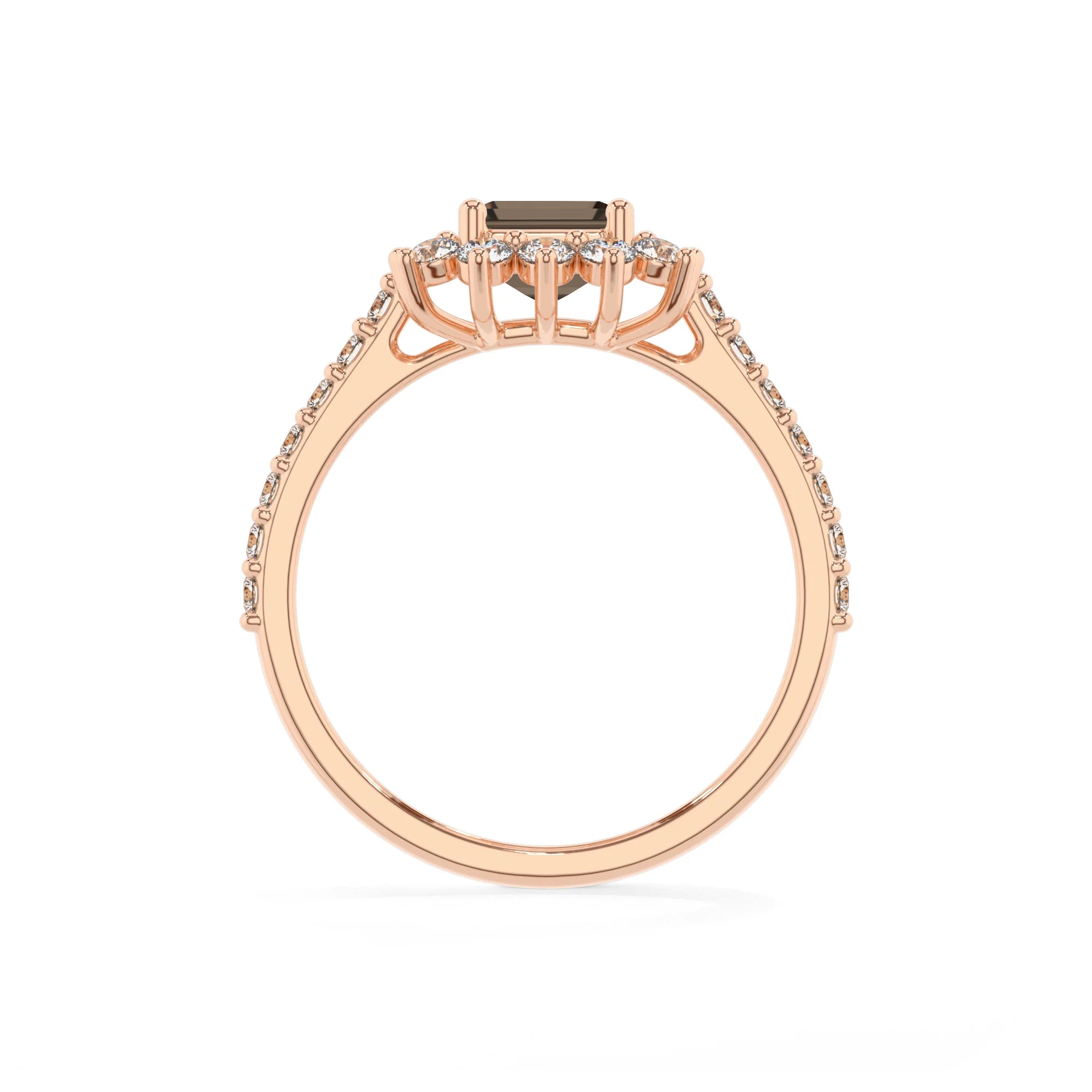 natural smoky-quartz emerald cut solitaire rings in rose gold