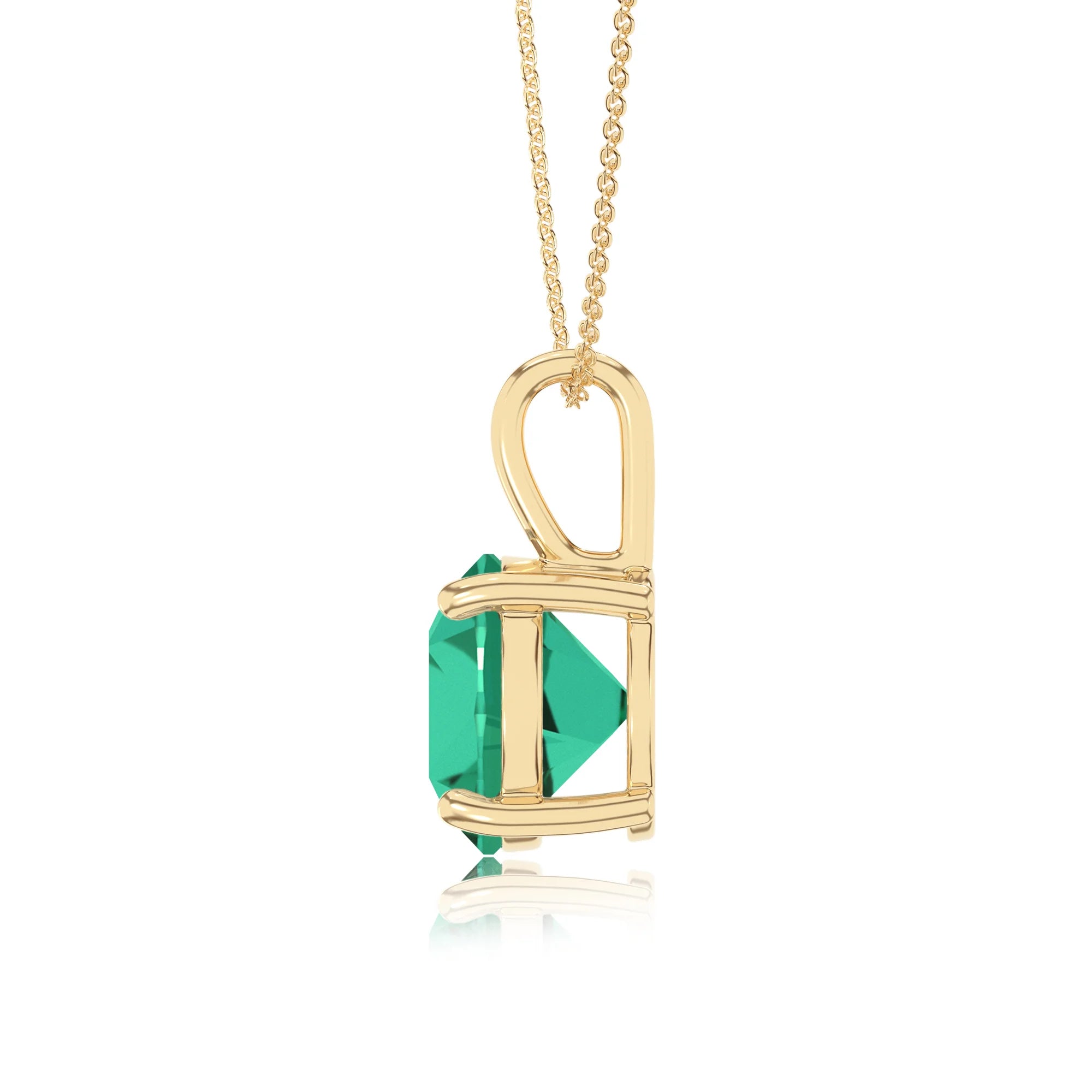 lab grown emerald round solitaire necklaces in yellow gold