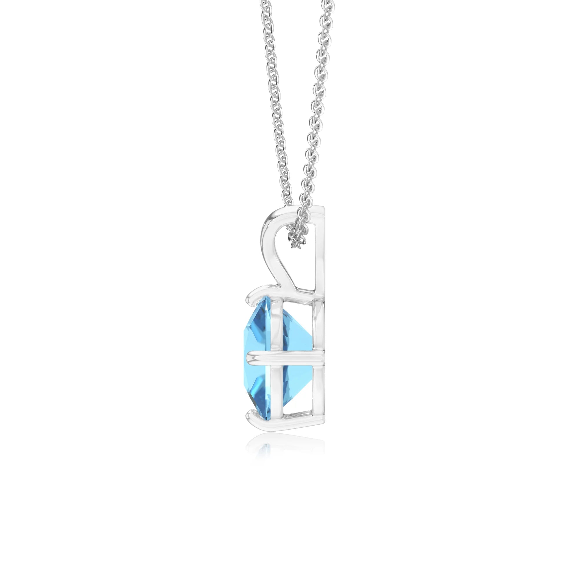 natural swiss-blue-topaz cushion solitaire v-bale necklaces in platinum