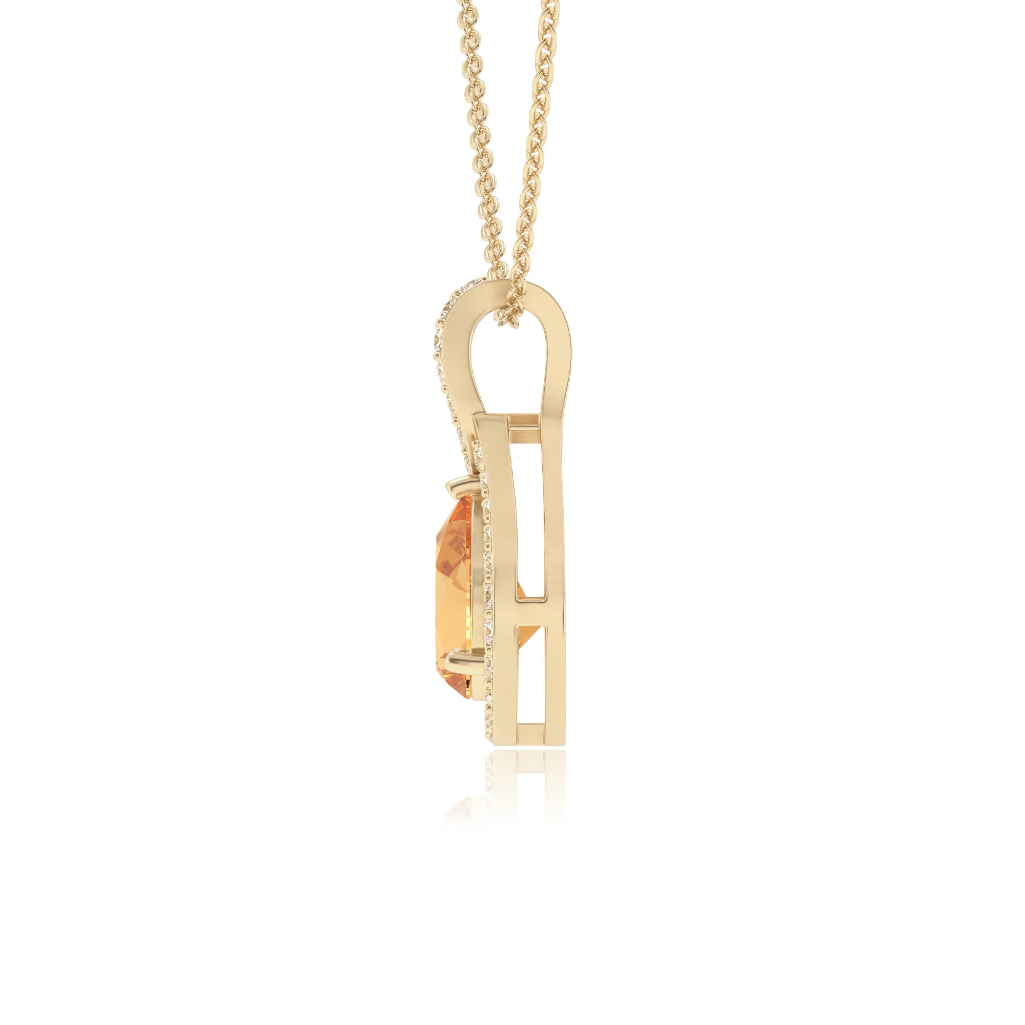 lab grown citrine pear solitaire necklaces in yellow gold