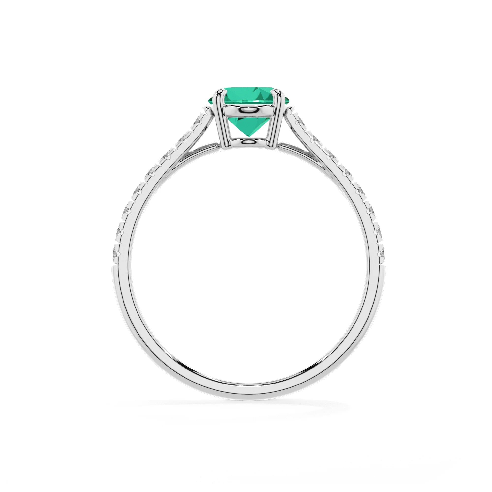 lab grown emerald oval half eternity solitaire engagement rings in sterling silver