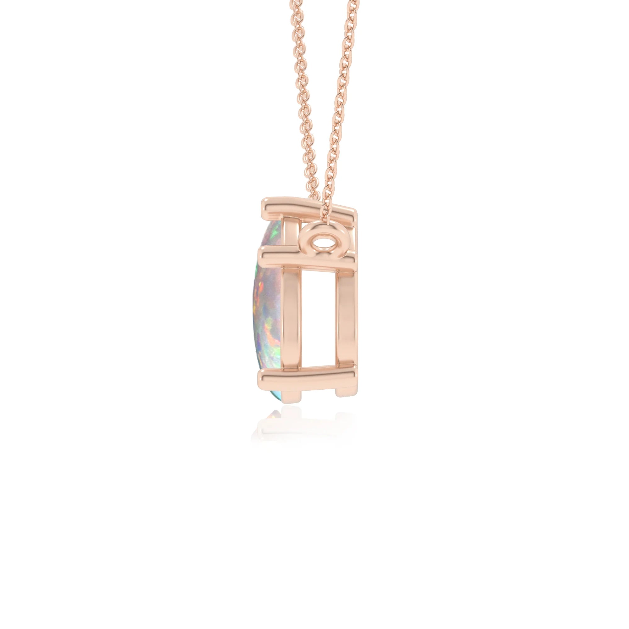 lab grown opal pear solitaire necklaces in rose gold