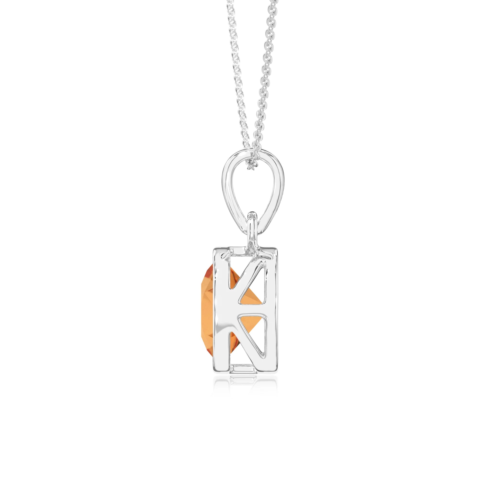 lab grown citrine round solitaire necklaces in platinum