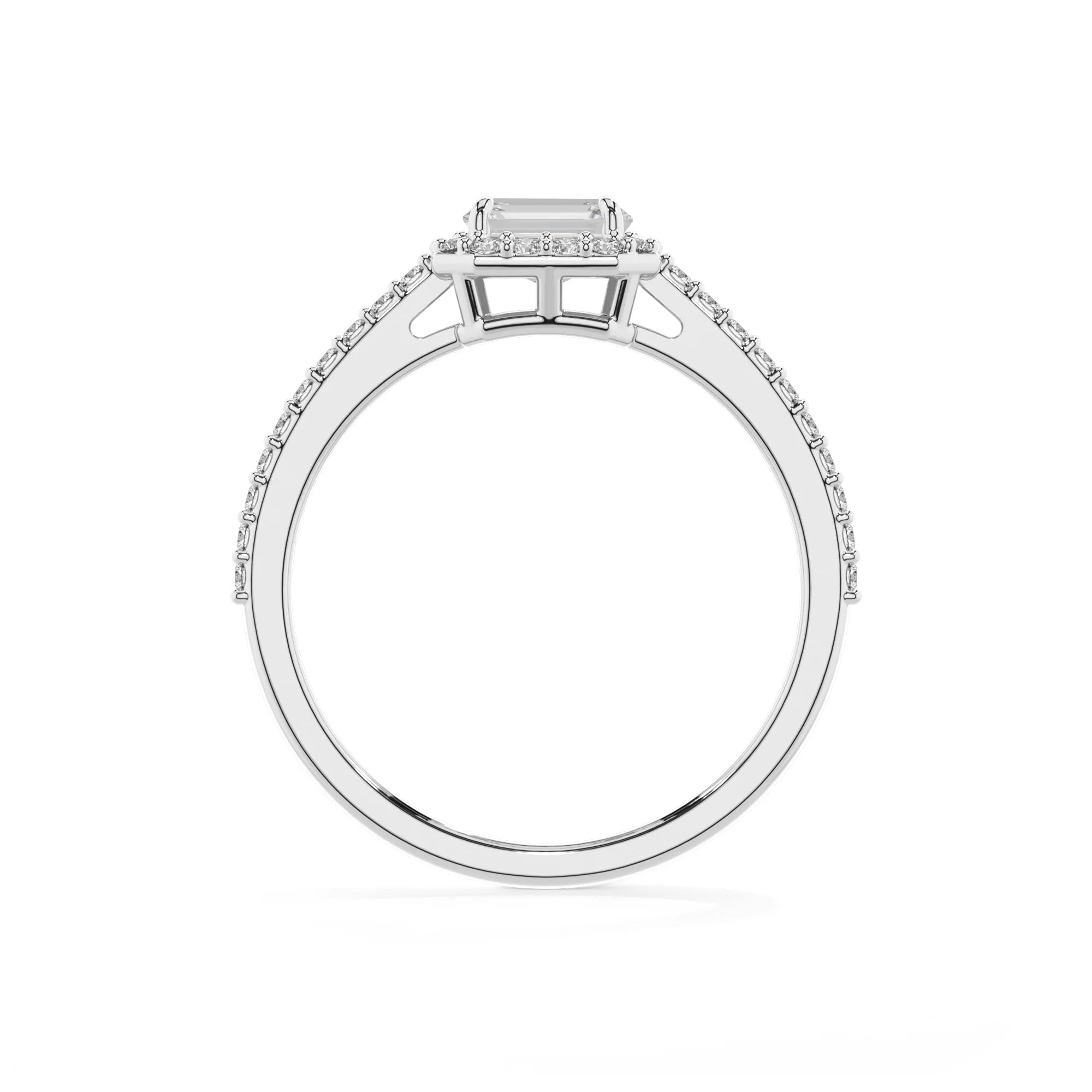 lab grown moissanite emerald cut solitaire rings in platinum