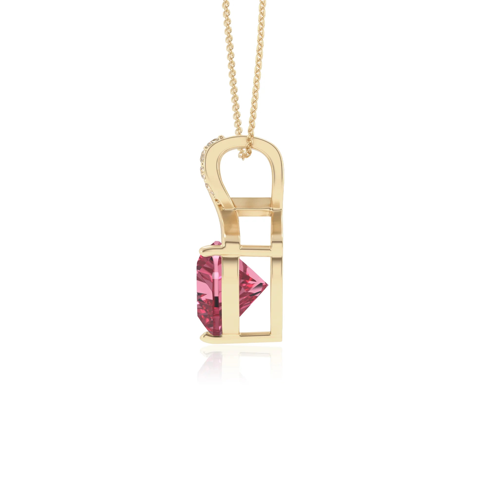 lab grown pink-tourmaline heart solitaire necklaces in yellow gold