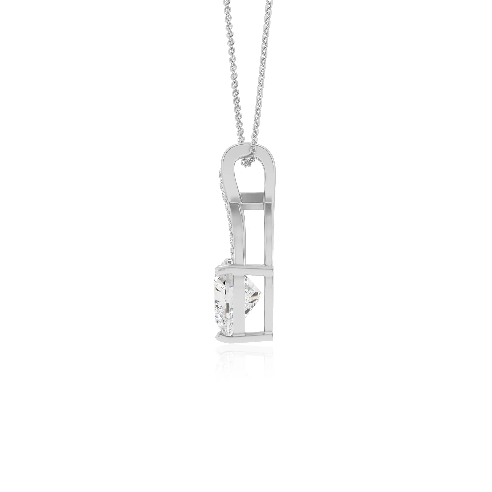 lab grown moissanite heart solitaire necklaces in white gold