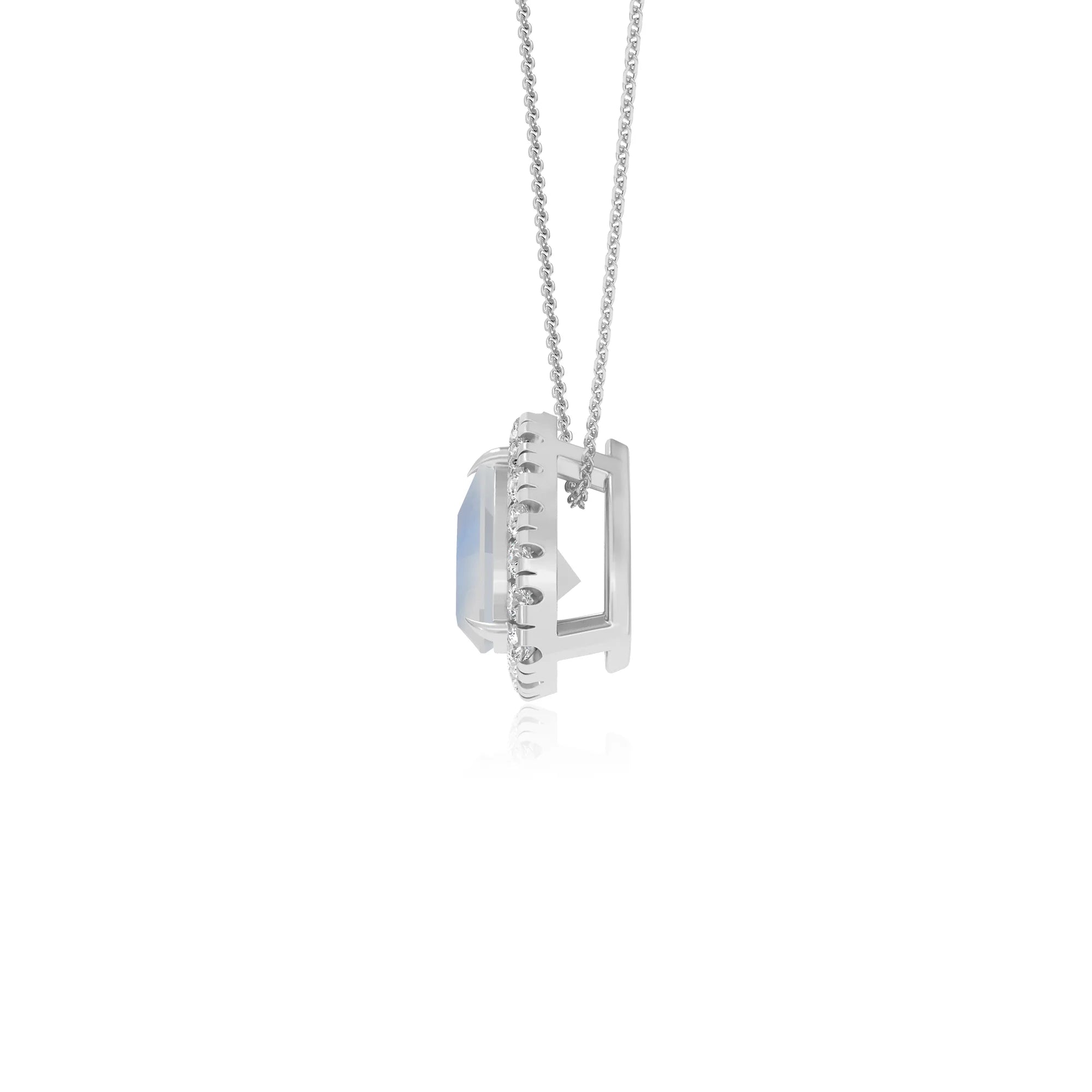 natural rainbow moonstone trillion solitaire necklaces in white gold