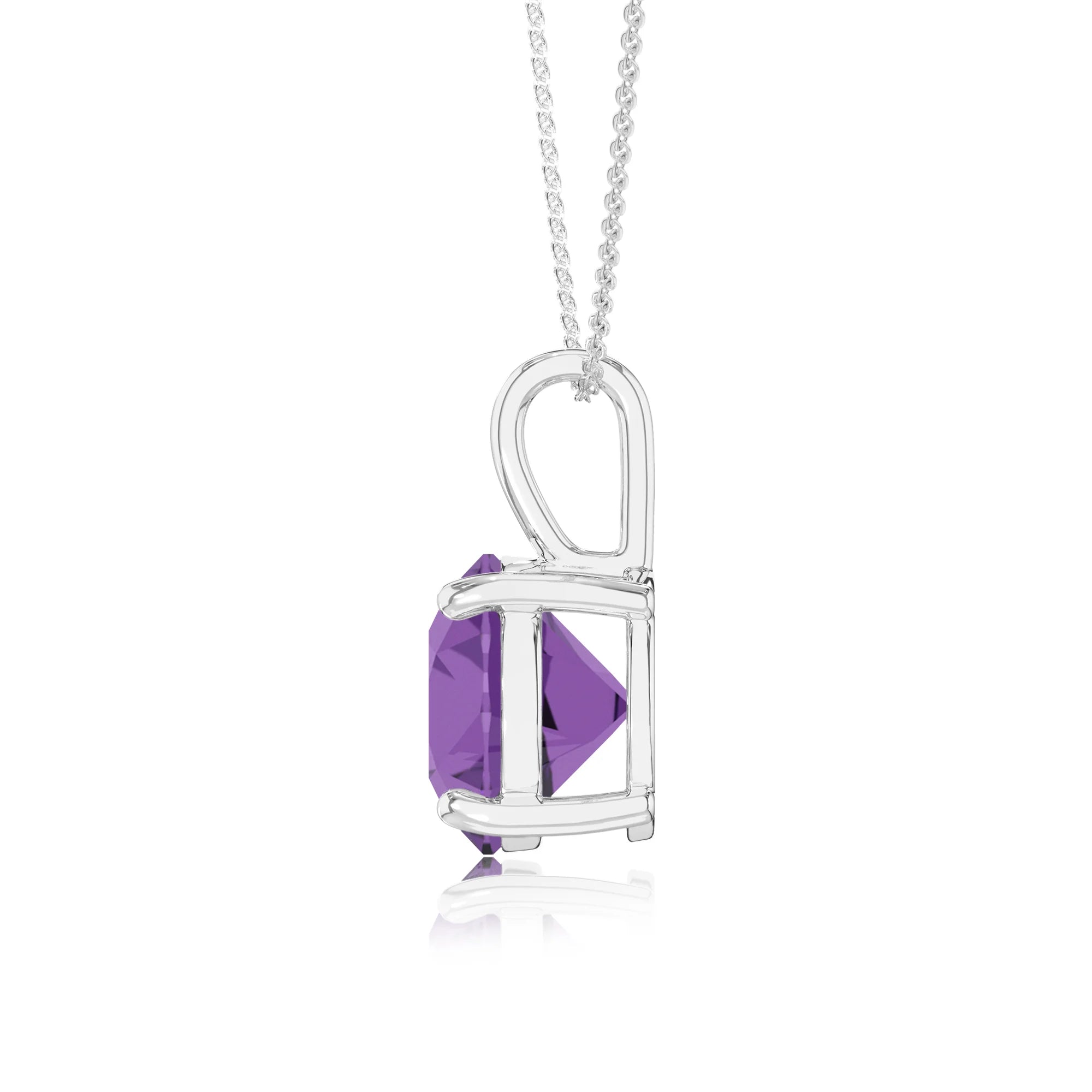 lab grown amethyst round solitaire necklaces in sterling silver
