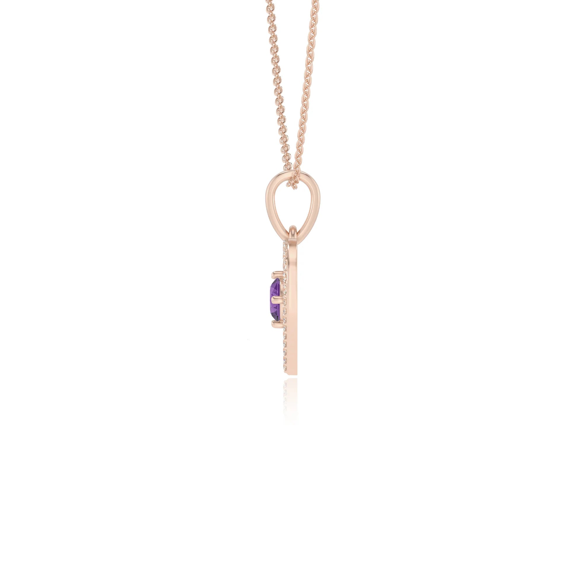 lab grown amethyst round infinity necklaces in rose gold