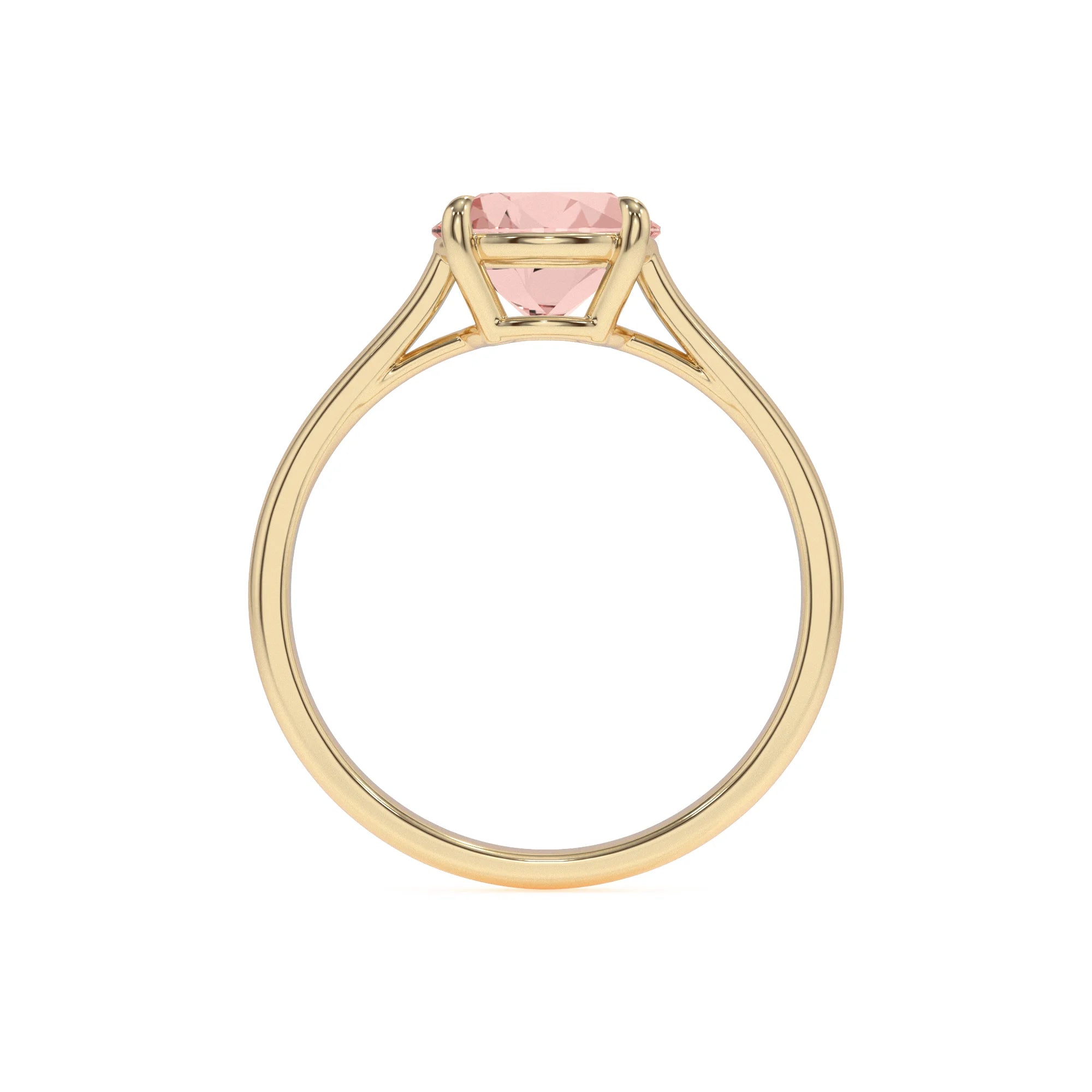 lab grown morganite round solitaire rings in yellow gold