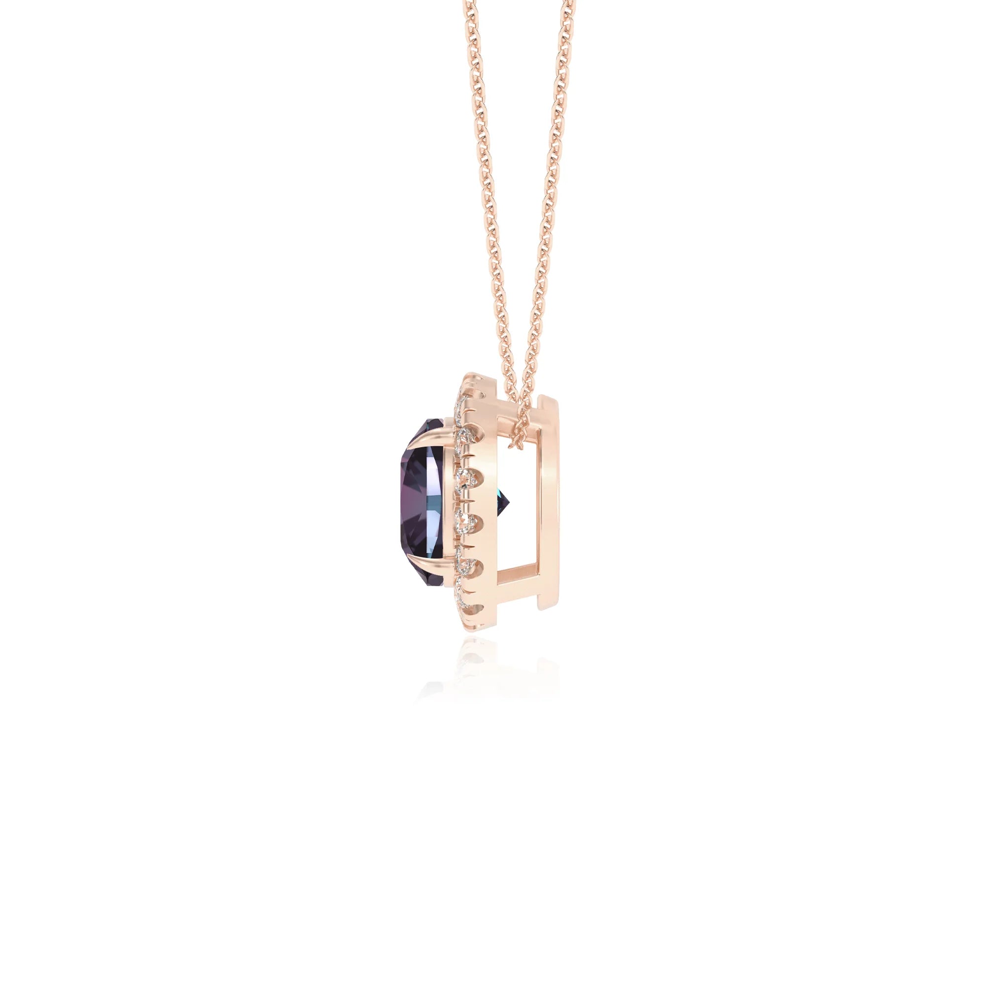 lab grown alexandrite cushion solitaire necklaces in rose gold