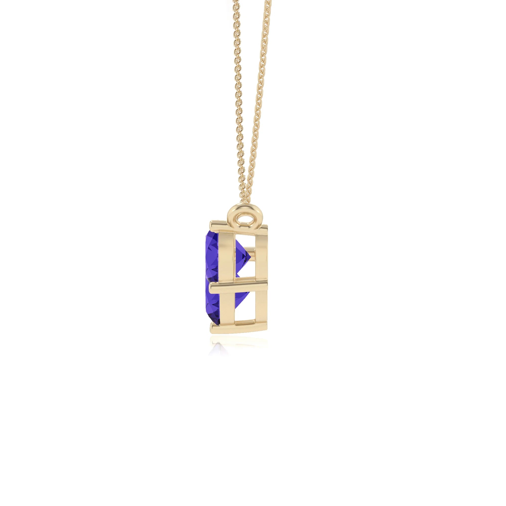 lab grown tanzanite round solitaire v-bale necklaces in yellow gold
