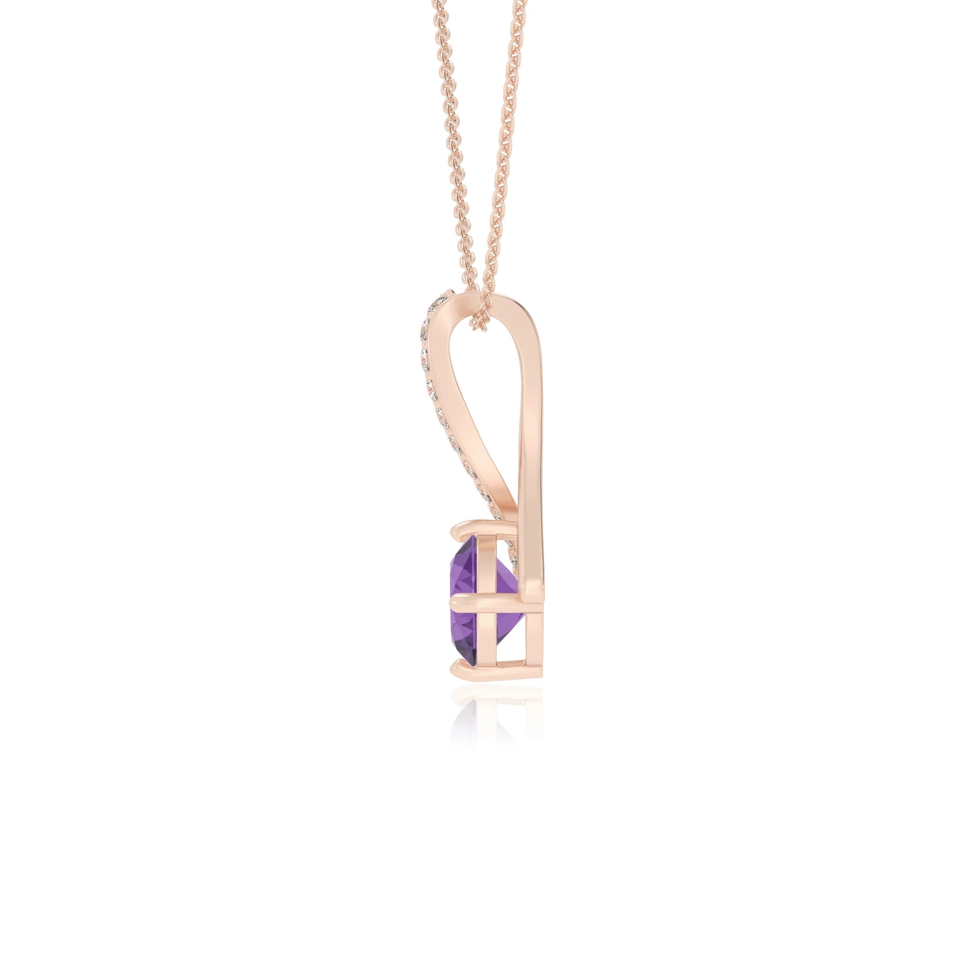 lab grown amethyst round solitaire necklaces in rose gold