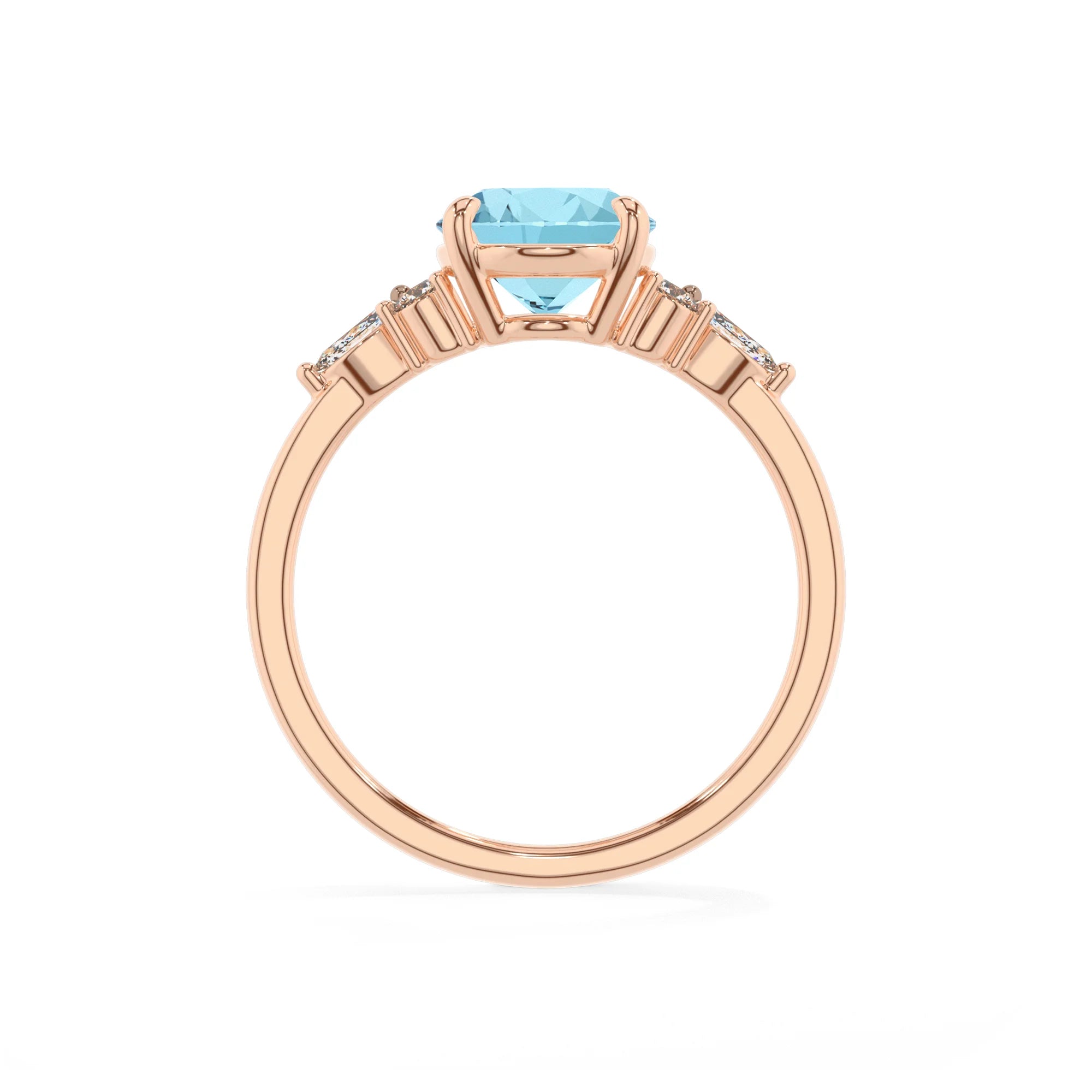 lab grown aquamarine oval solitaire rings in rose gold
