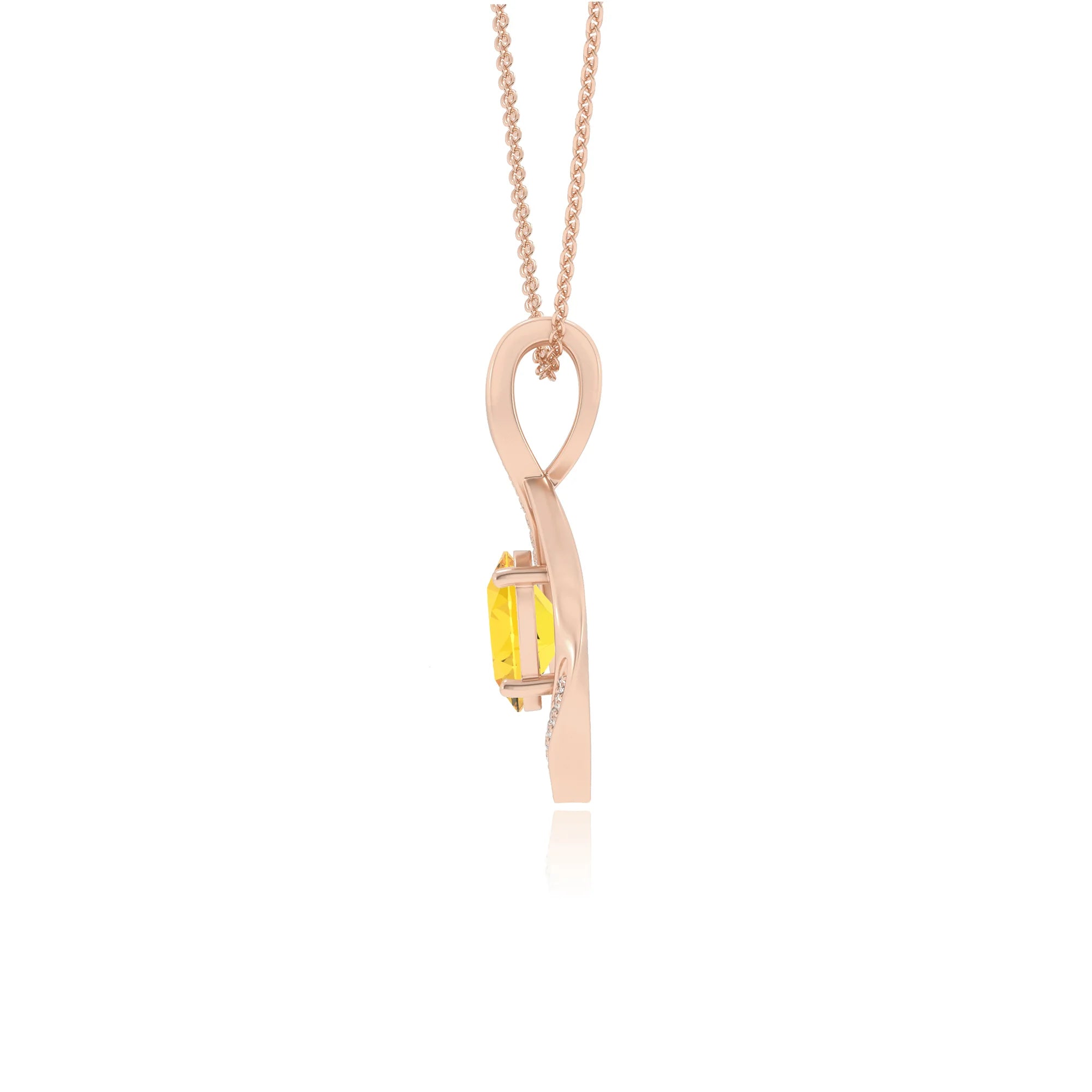 lab grown yellow-sapphire oval solitaire necklaces in rose gold