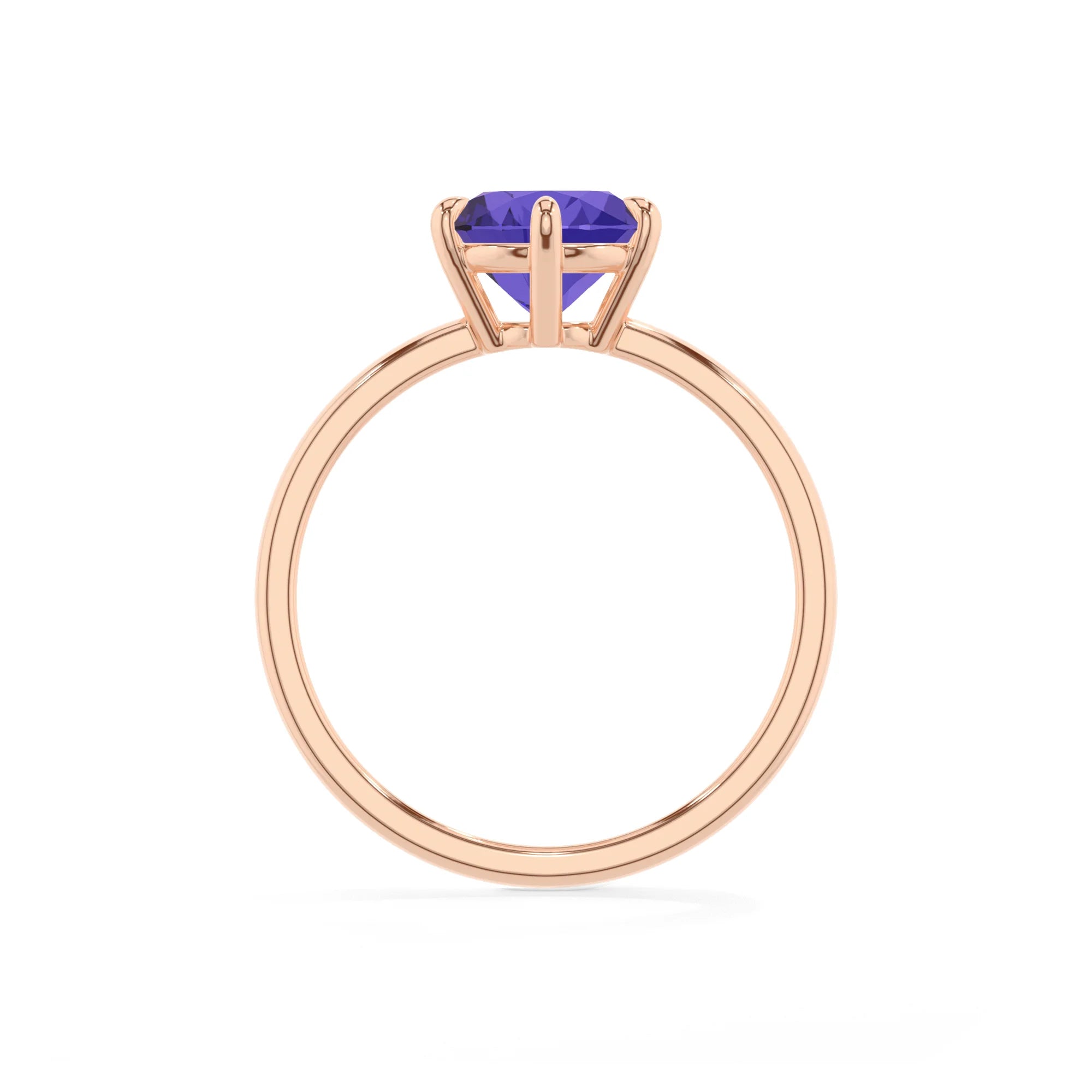lab grown tanzanite round solitaire rings in rose gold
