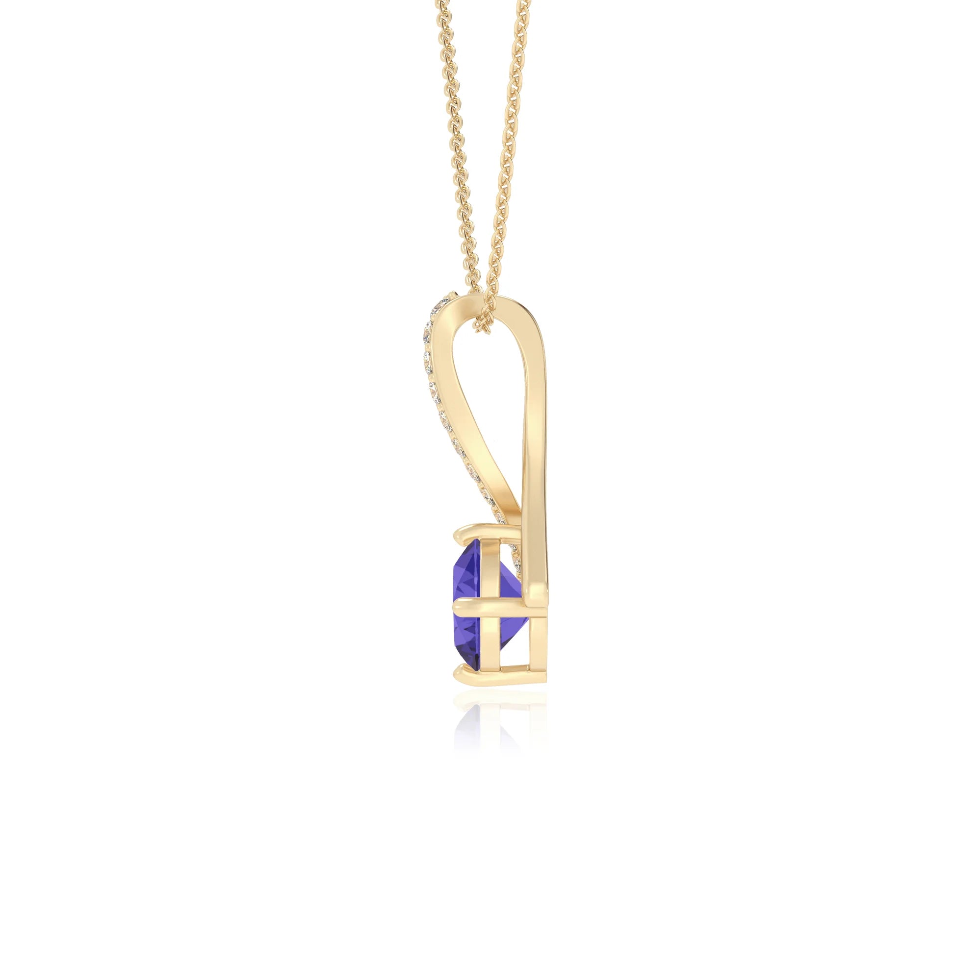 lab grown tanzanite round solitaire necklaces in yellow gold