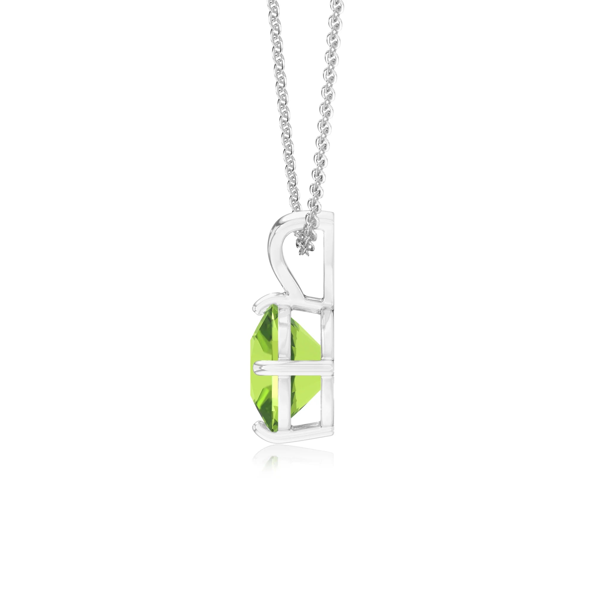 natural peridot cushion solitaire v-bale necklaces in sterling silver