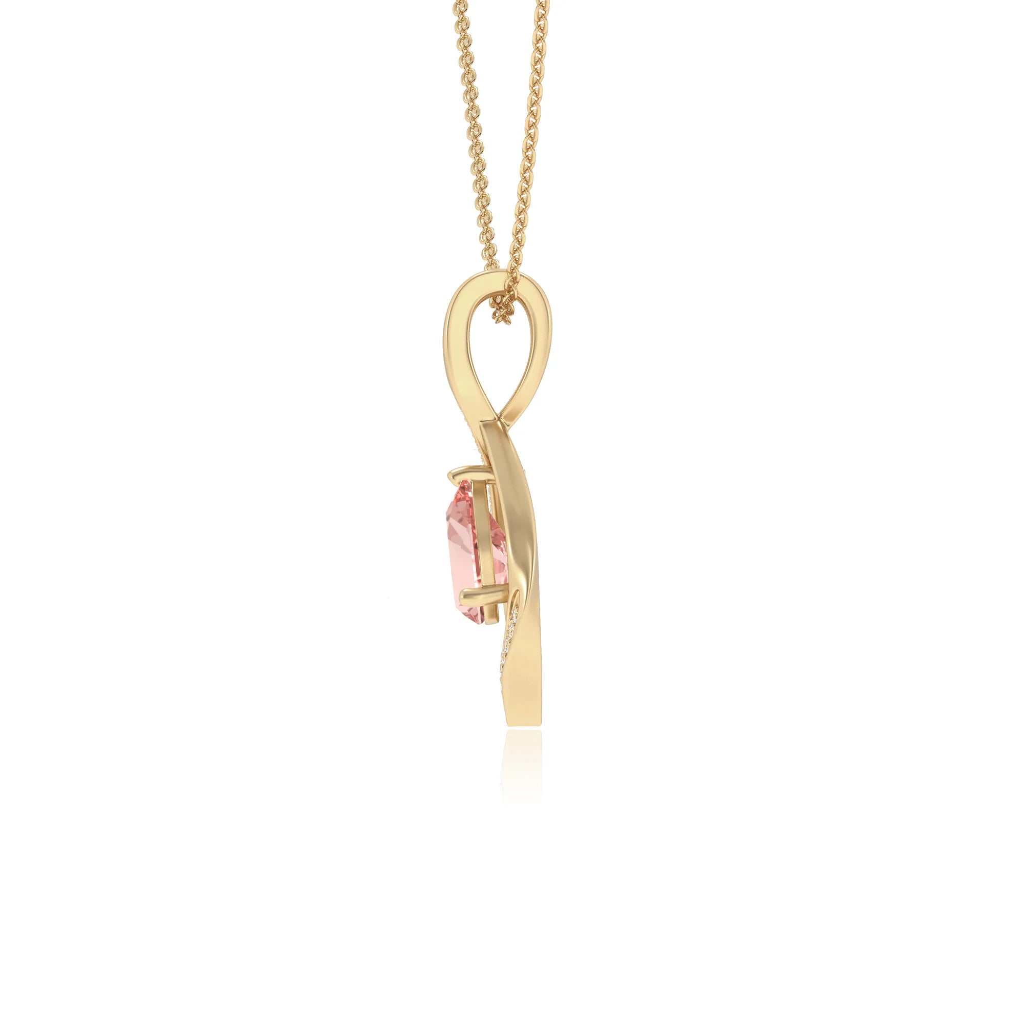 lab grown morganite pear solitaire necklaces in yellow gold