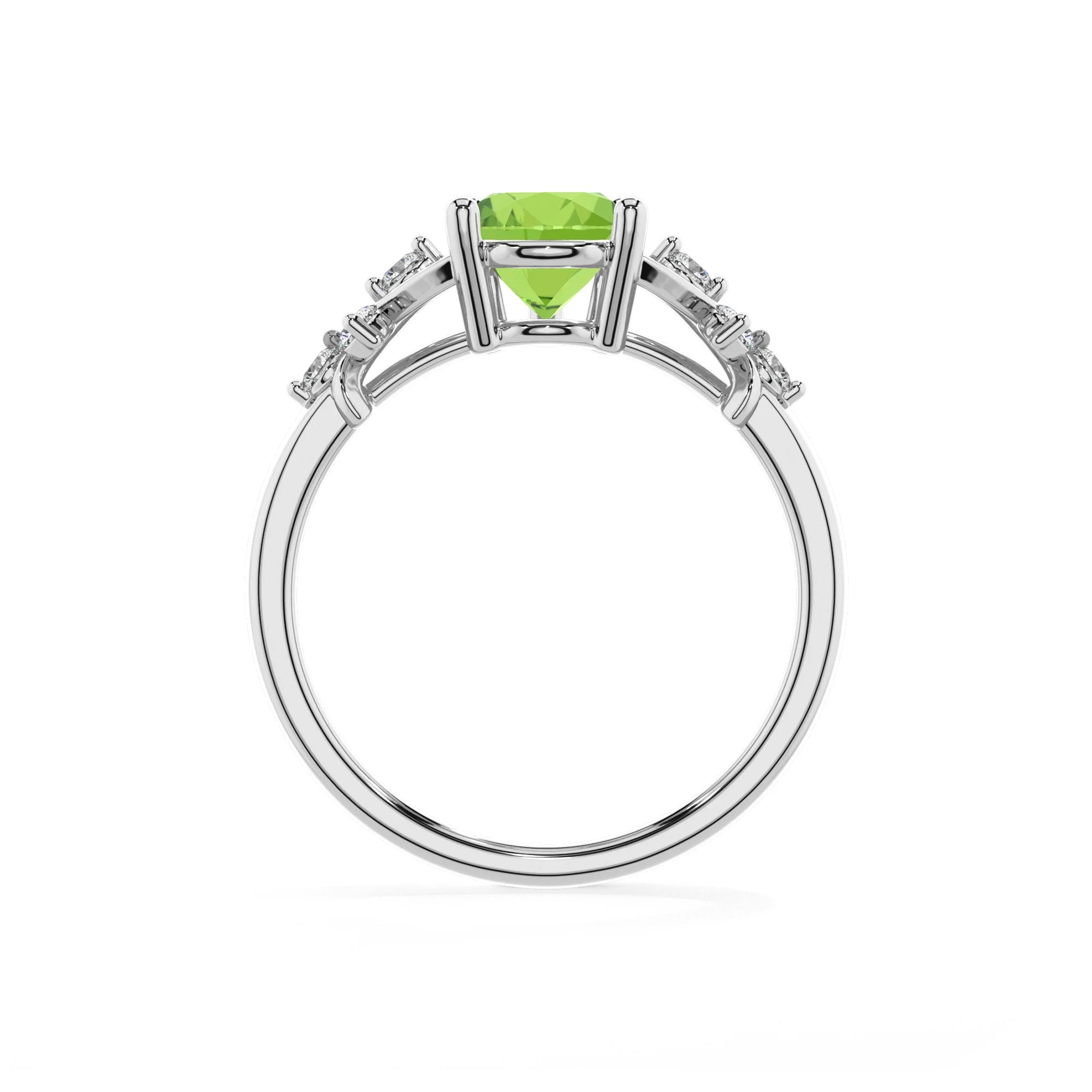 natural peridot pear solitaire rings in platinum