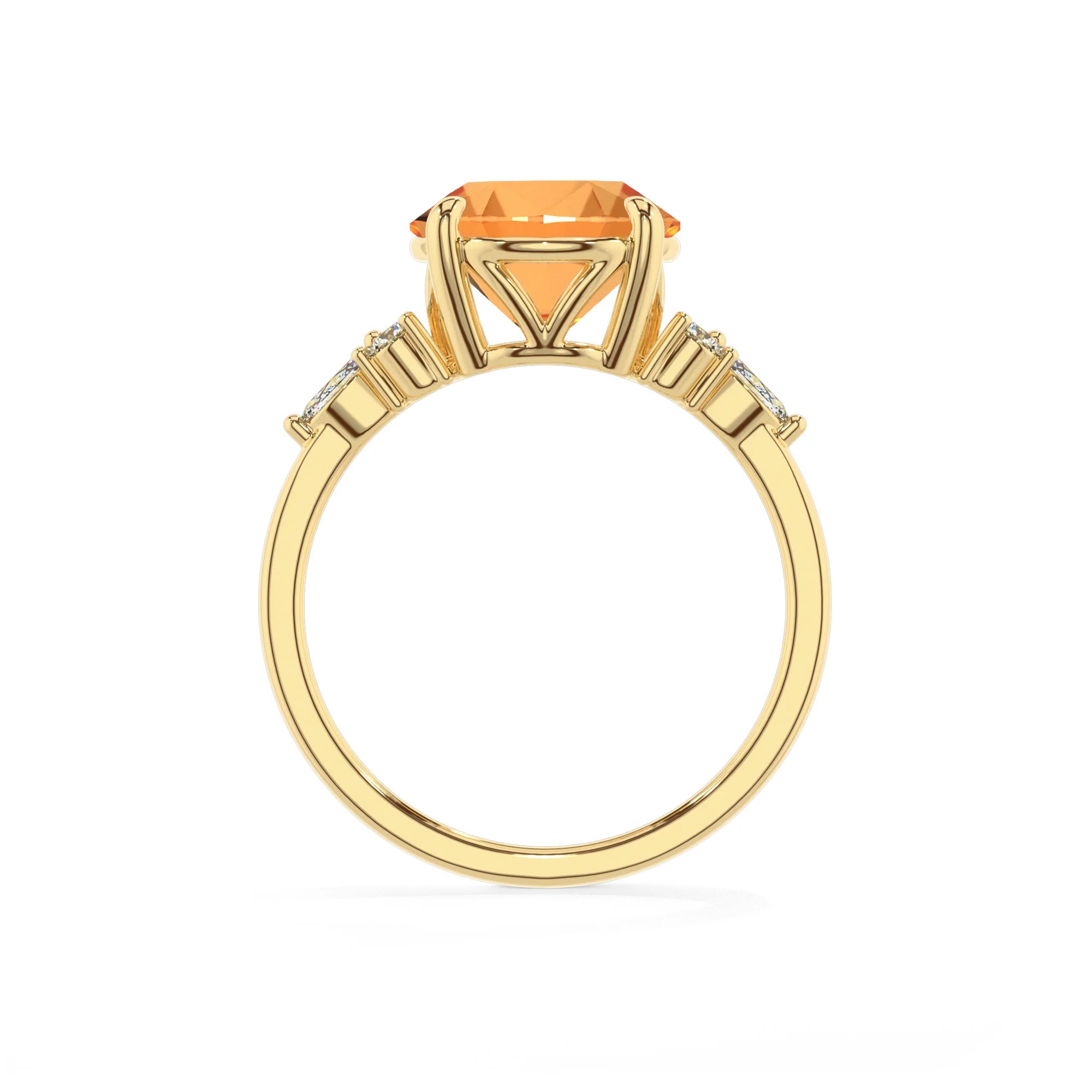 lab grown citrine round solitaire rings in yellow gold
