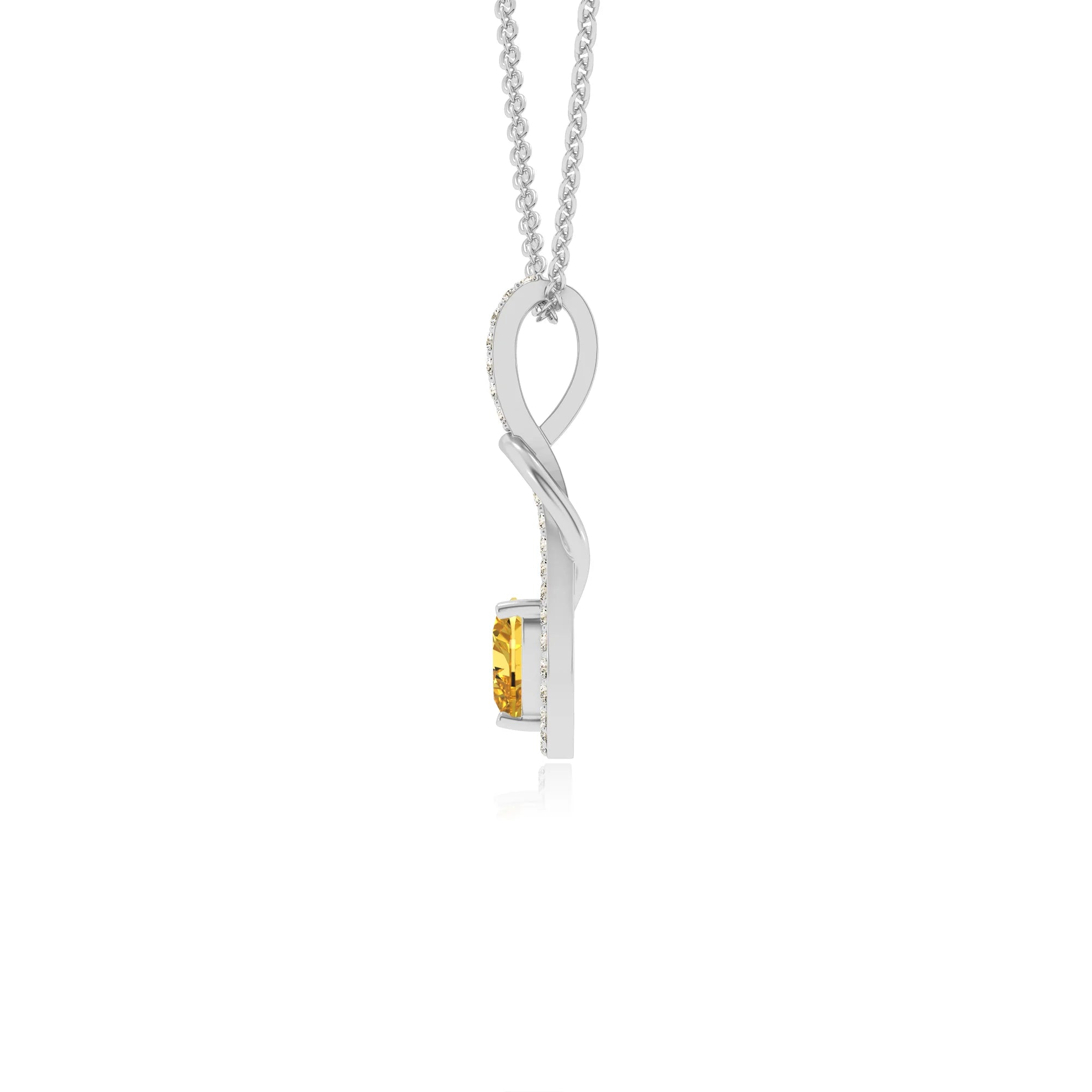 lab grown yellow-sapphire heart infinity v-bale necklaces in sterling silver
