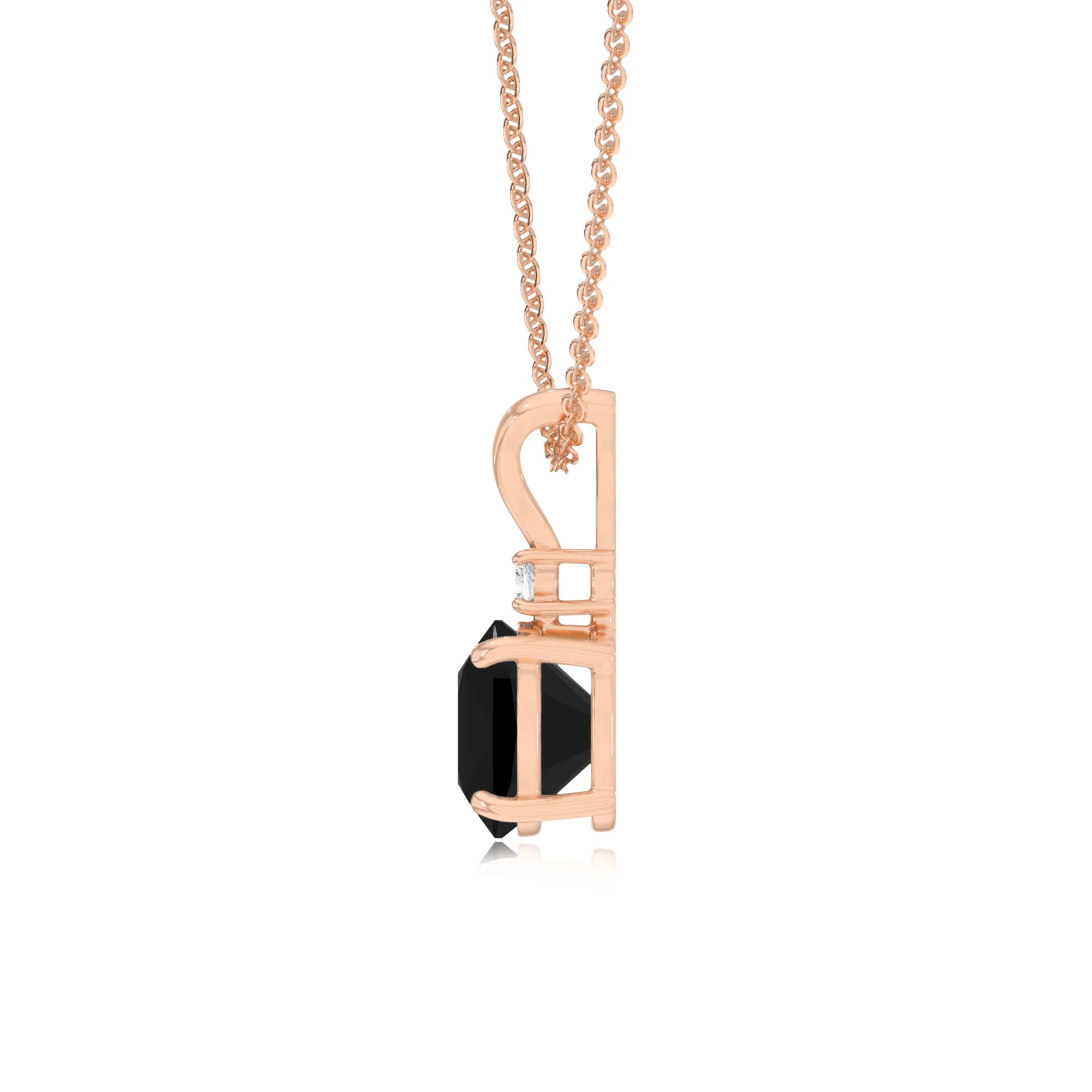 natural black-onyx cushion solitaire v-bale necklaces in rose gold