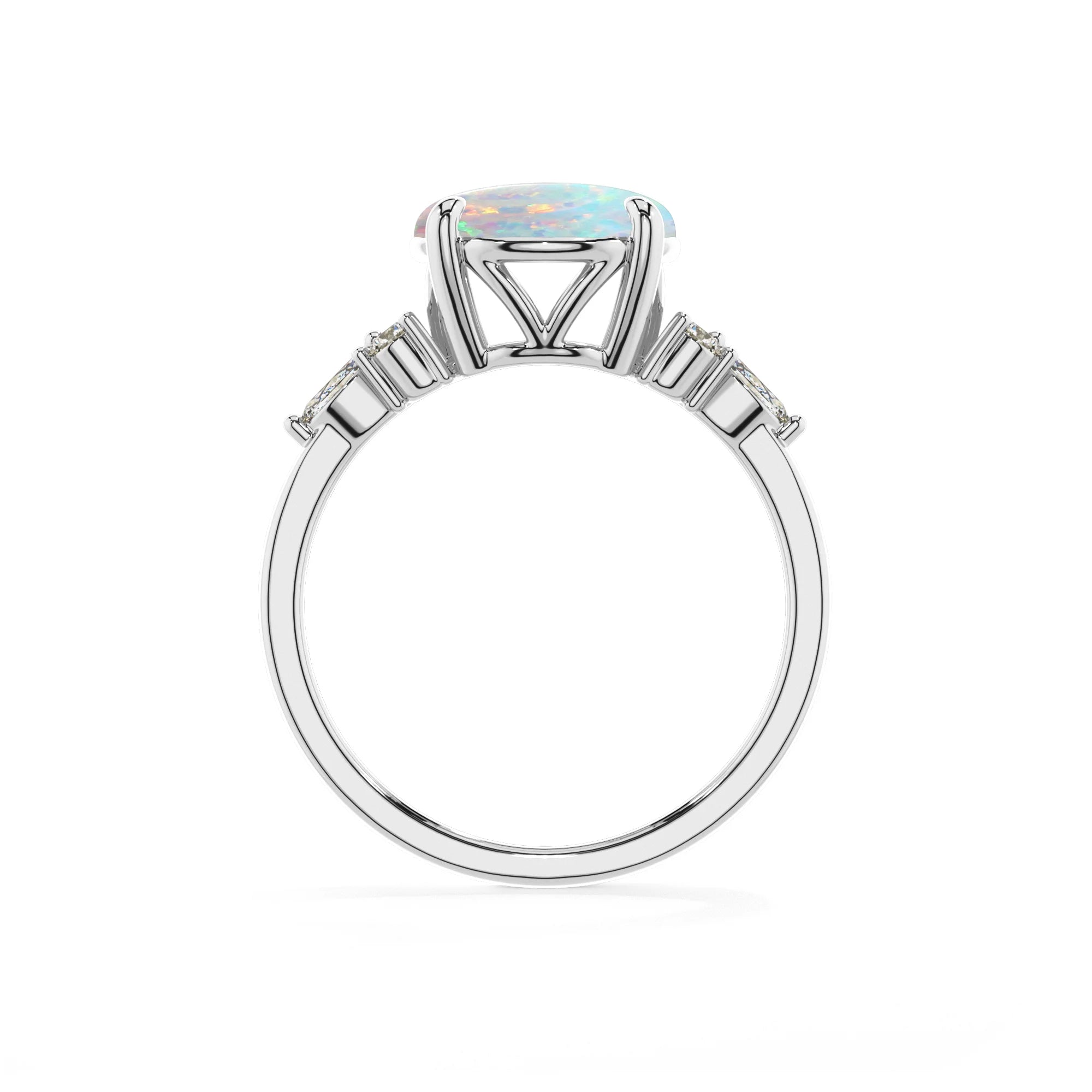 lab grown opal round solitaire rings in platinum