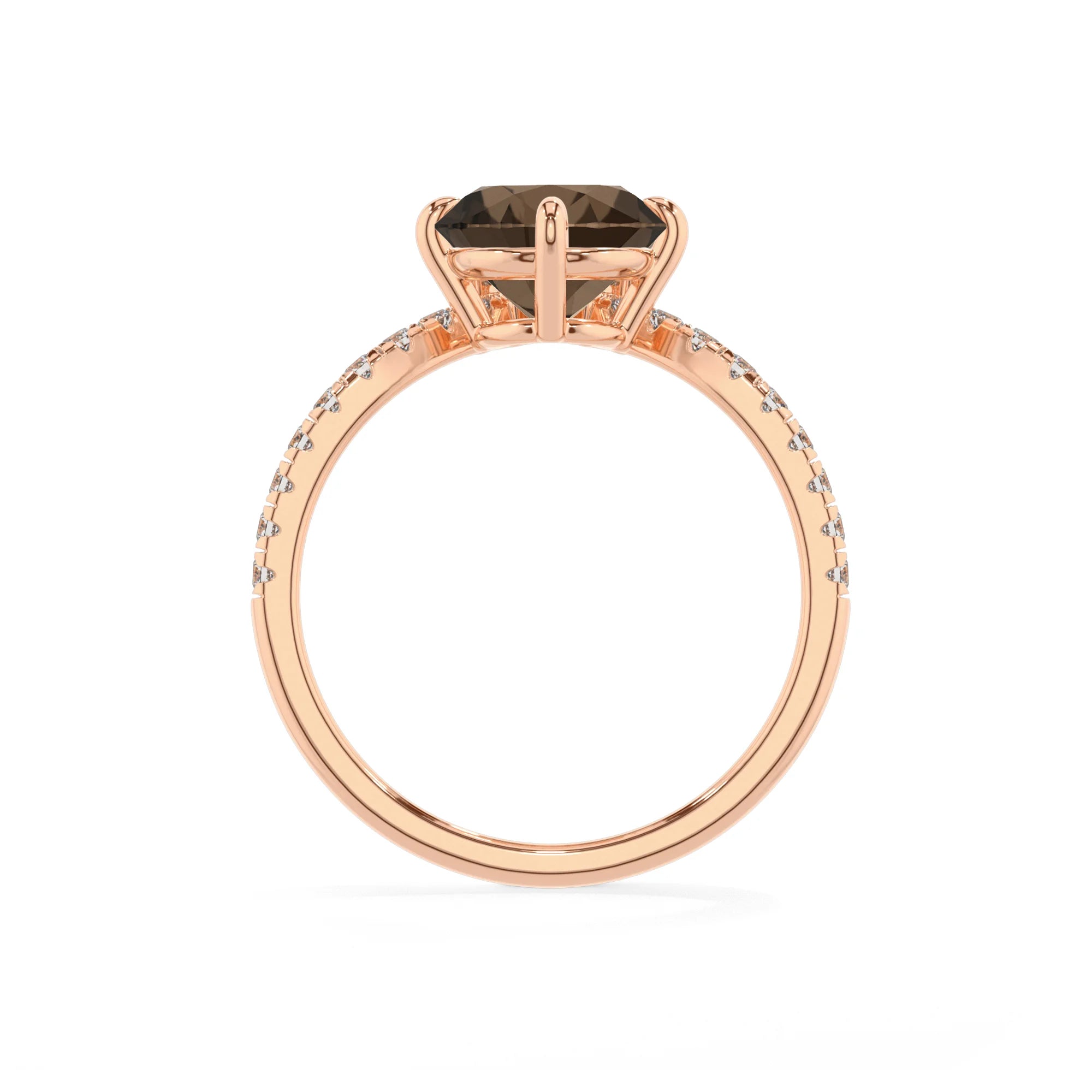 natural smoky-quartz round solitaire rings in rose gold