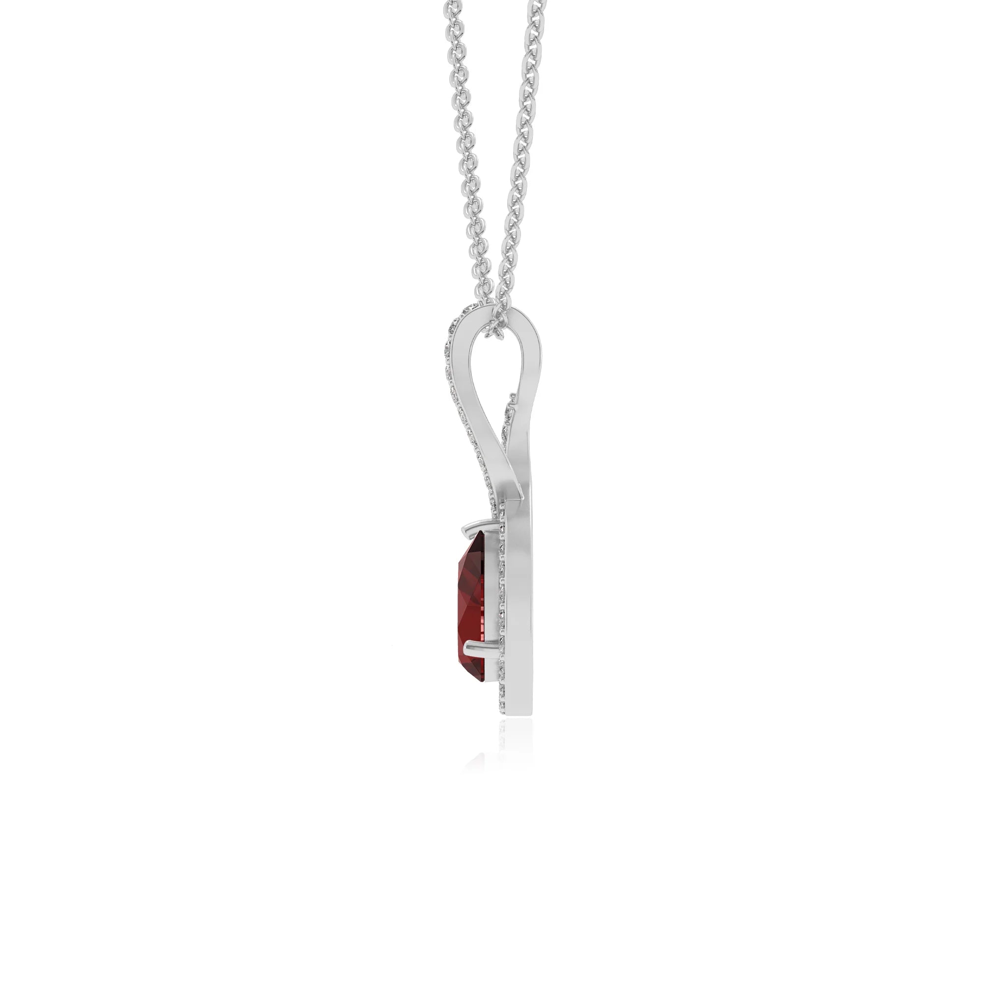 natural garnet pear necklaces in white gold