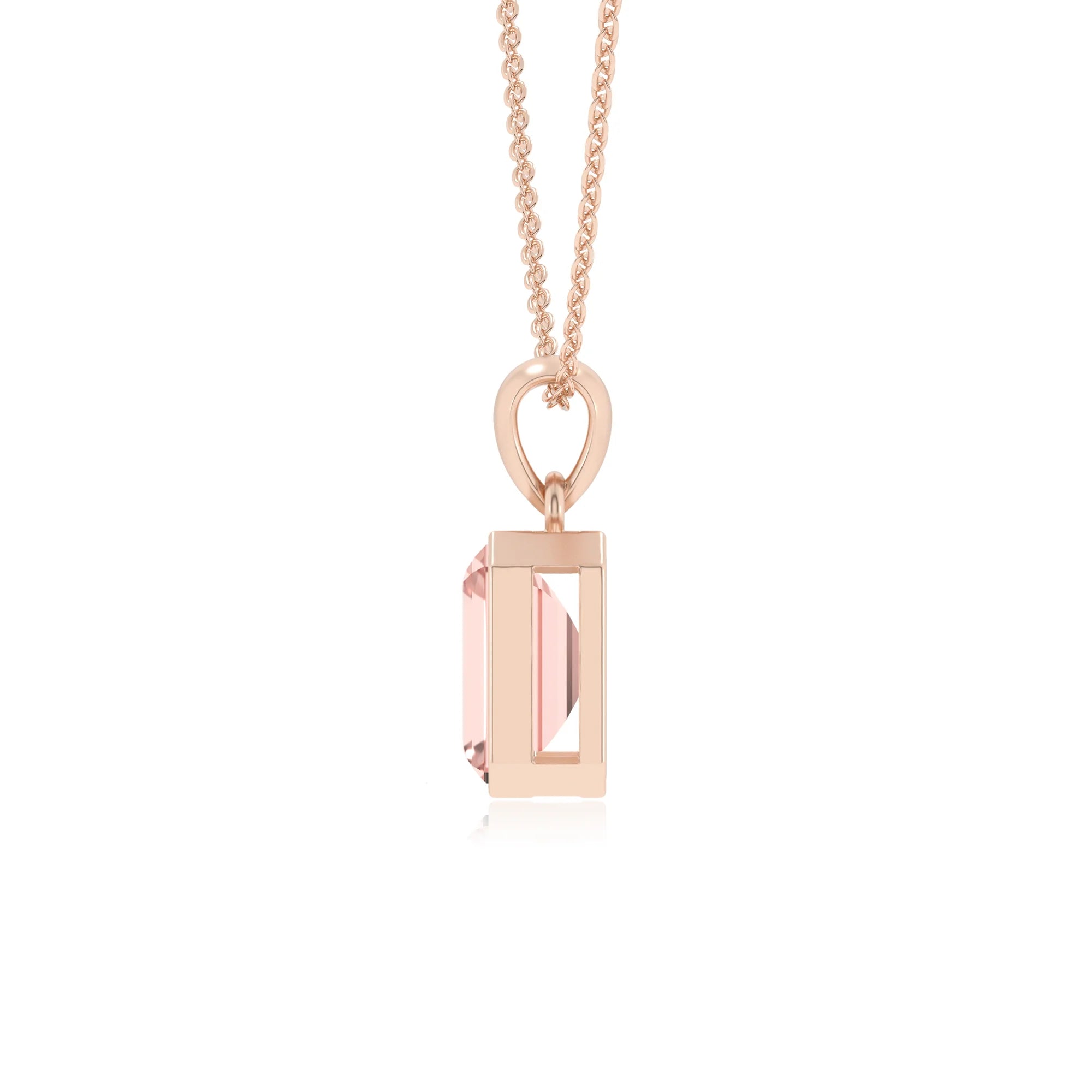 lab grown morganite emerald cut solitaire necklaces in rose gold