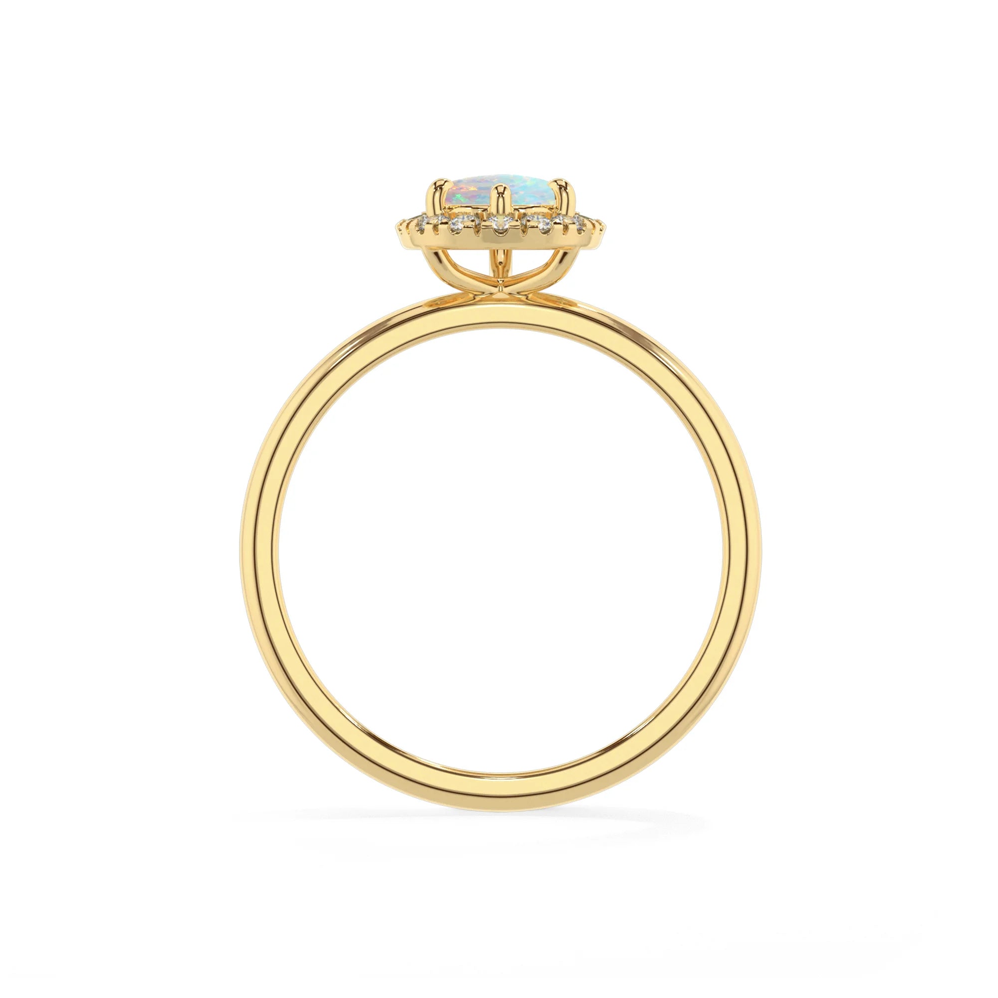 lab grown opal pear solitaire rings in yellow gold