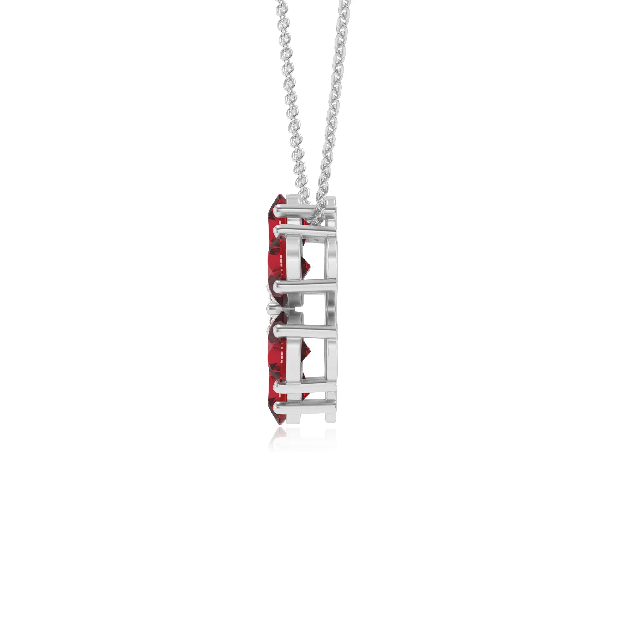 lab grown ruby pear solitaire necklaces in white gold