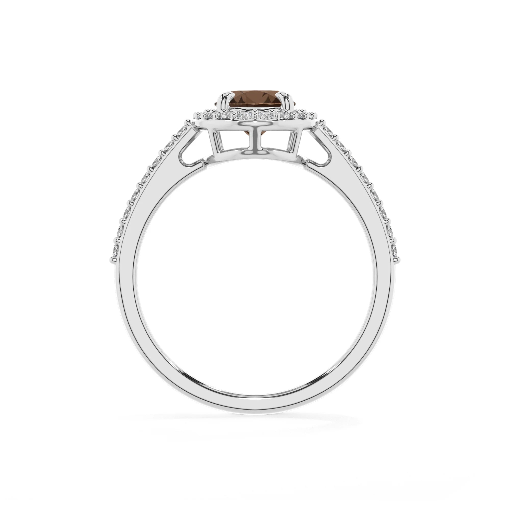 natural smoky-quartz oval solitaire rings in white gold