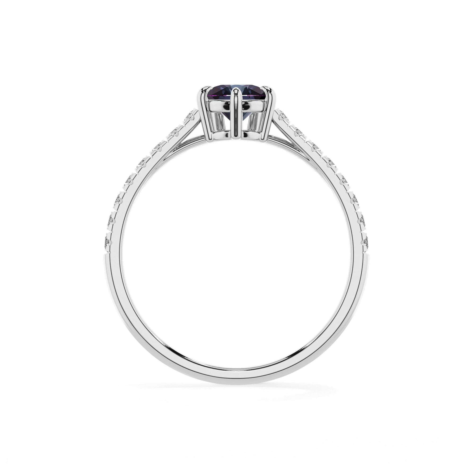 lab grown alexandrite pear half eternity solitaire engagement rings in sterling silver