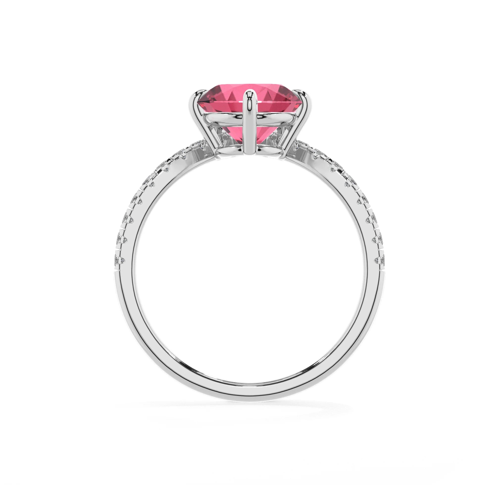 lab grown pink-tourmaline round solitaire rings in white gold