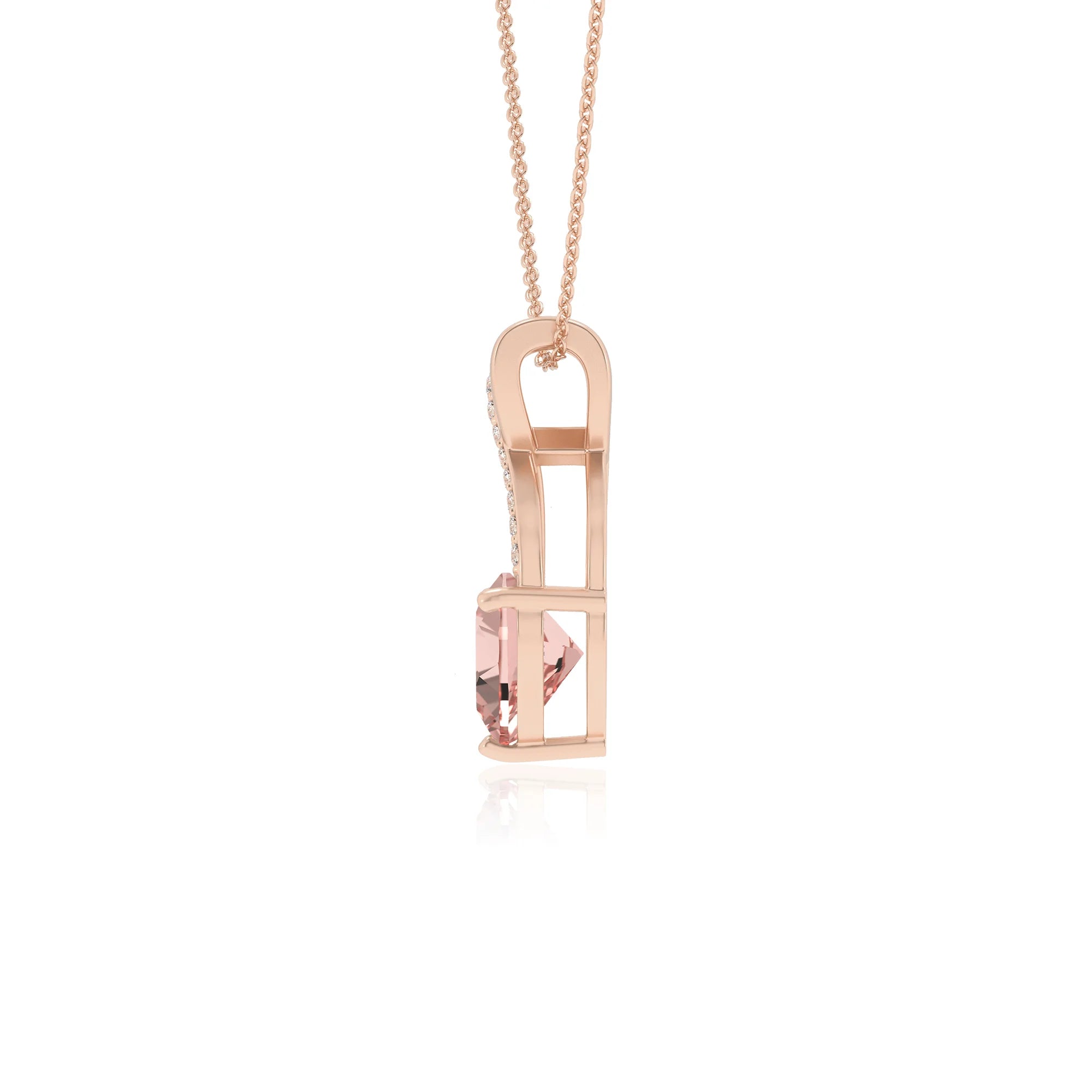 lab grown morganite heart solitaire necklaces in rose gold