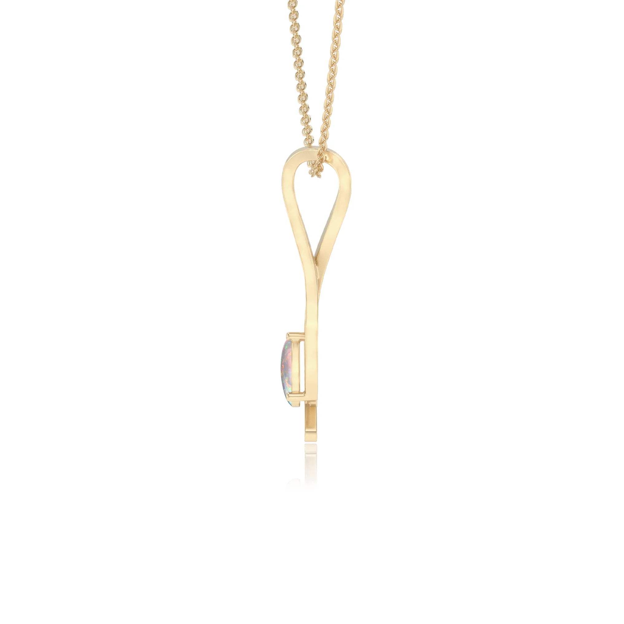 lab grown opal pear solitaire necklaces in yellow gold