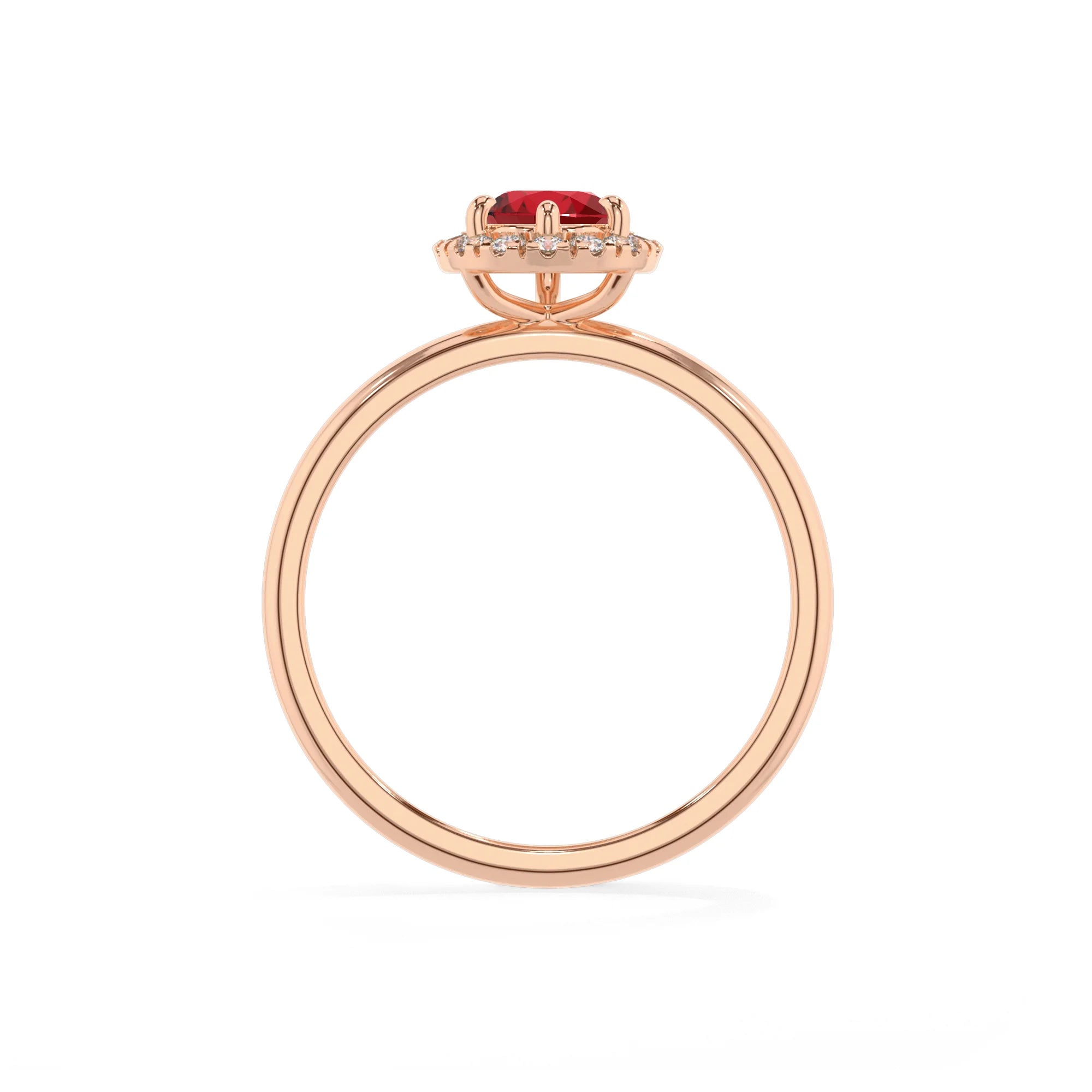 lab grown ruby pear solitaire rings in rose gold